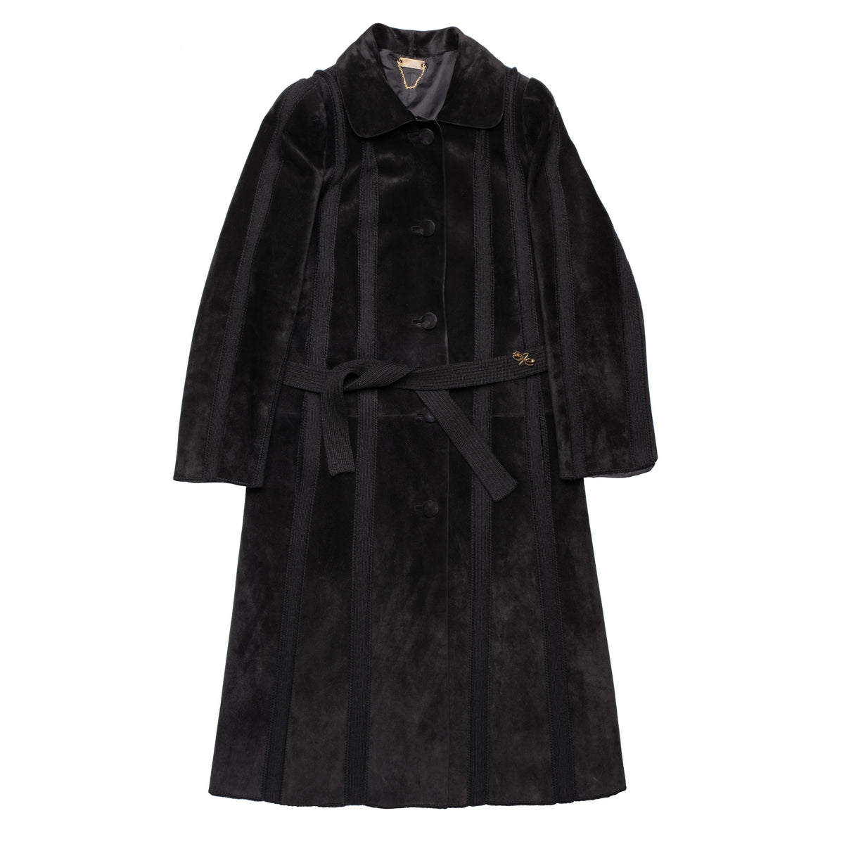 HETTABRETZ Black Suede Leather Knit Belted Women's Coat US 8 10