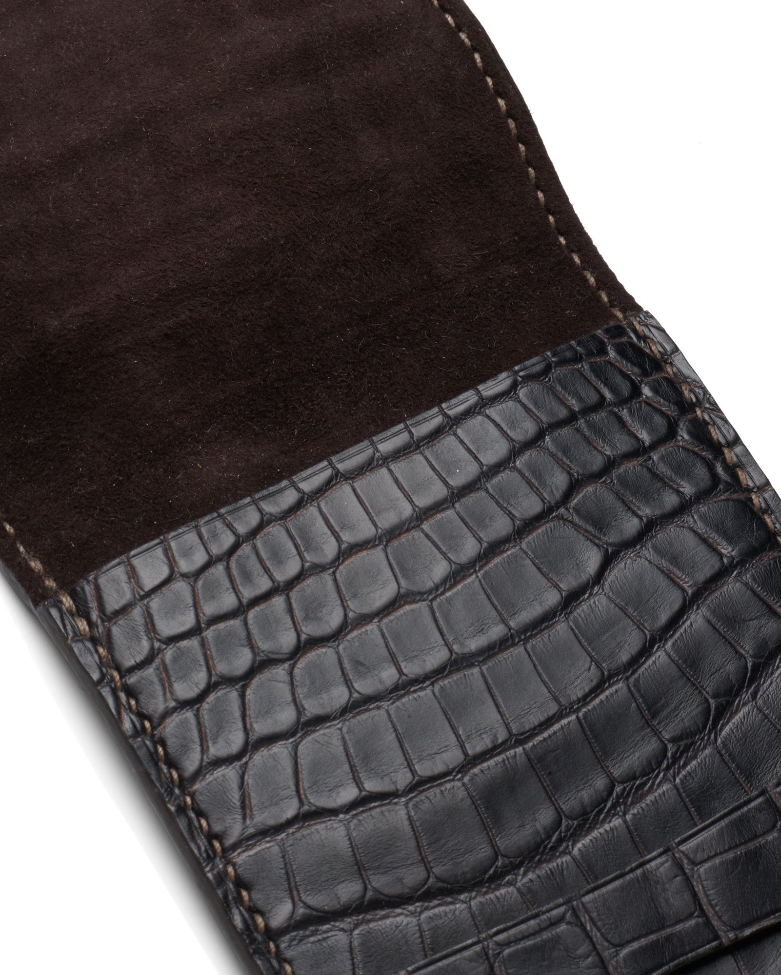 HUGHES HANDCRAFTED Black Alligator Leather Flap Eyeglass Case Holder NEW HUGHES HANDCRAFTED