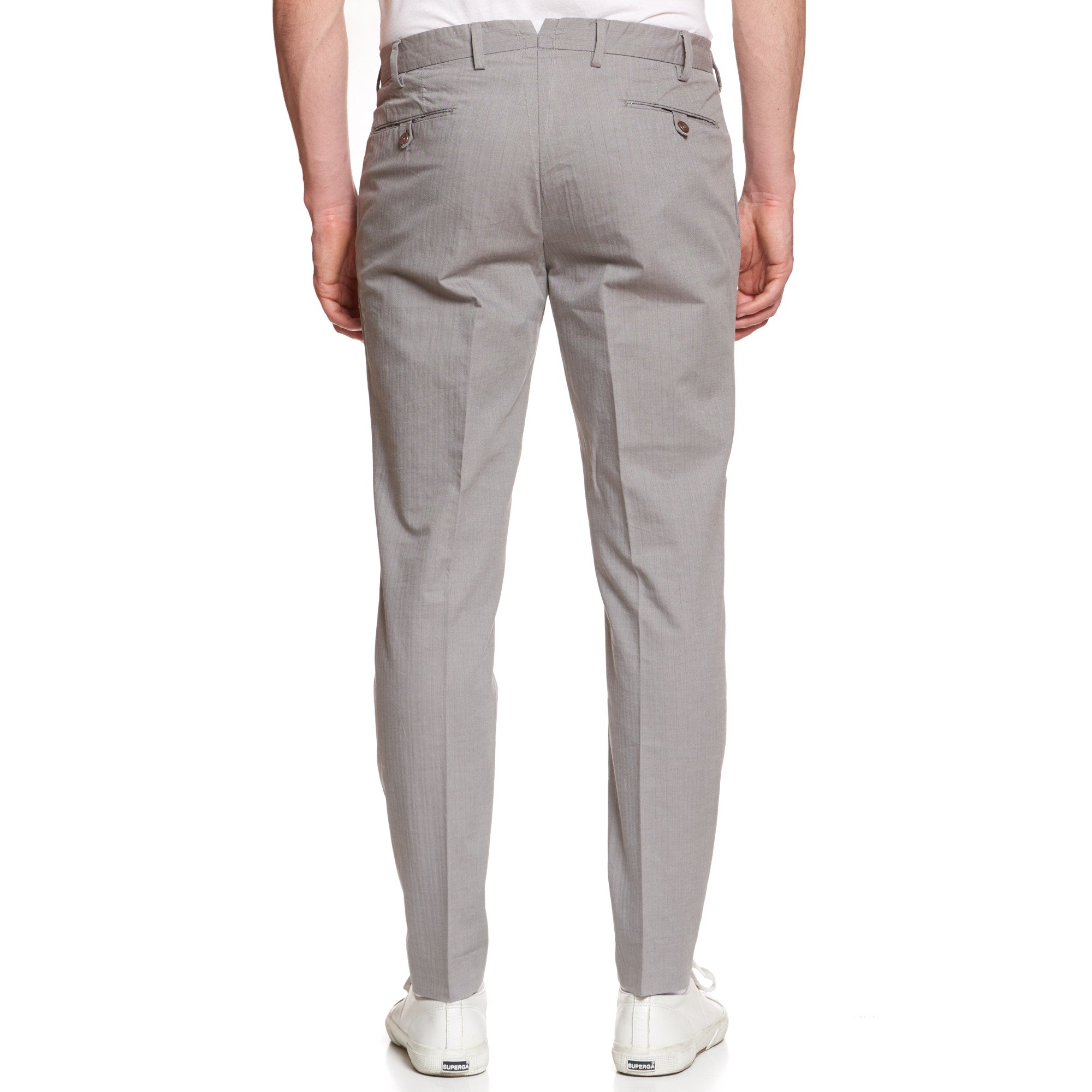 INCOTEX Gray Herringbone Cotton Flat Front Chino Pants EU 50 US 34 Slim Fit