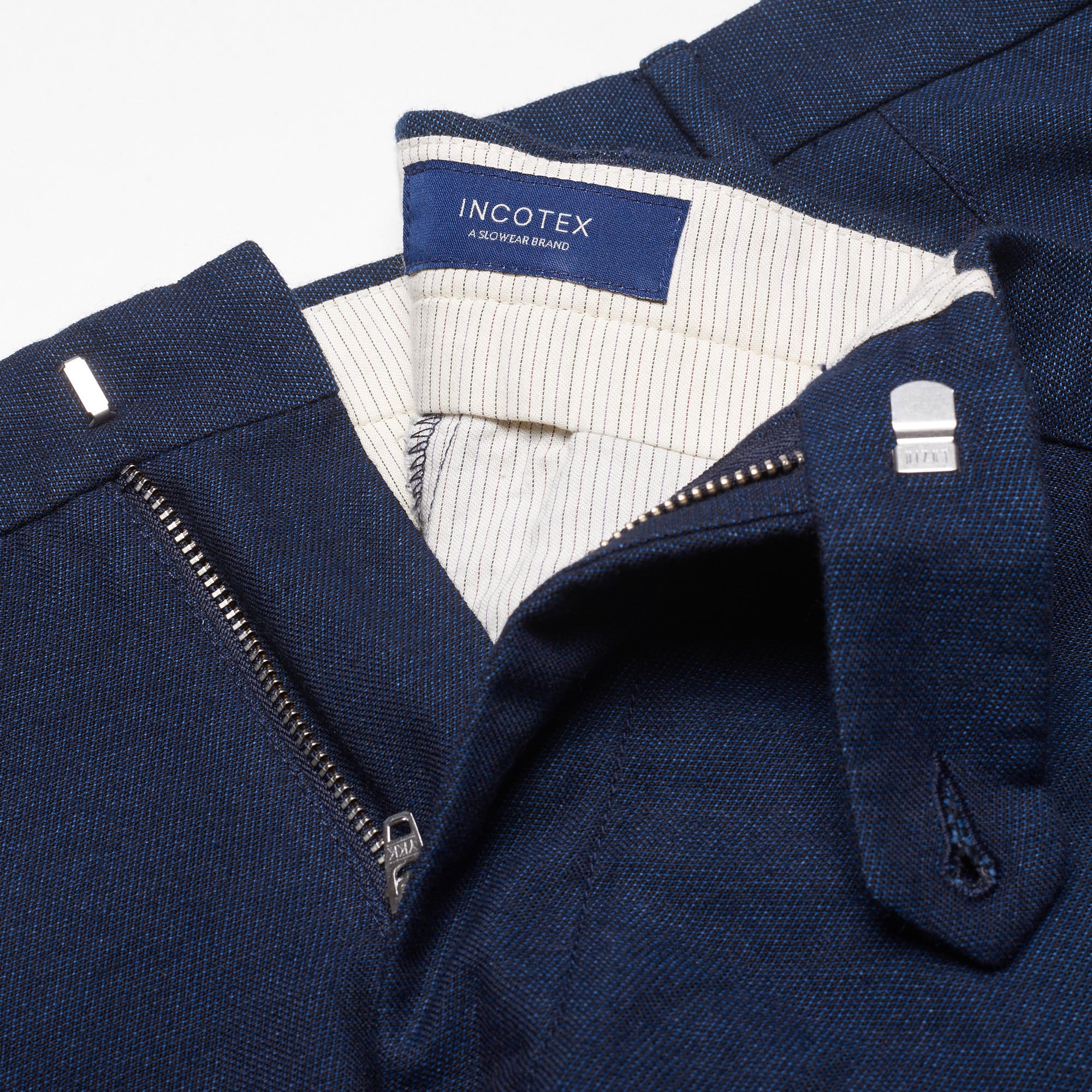 INCOTEX (Slowear) Blue Birdseye Cotton-Wool Flat Front Pants 52 NEW US 36 Slim F INCOTEX