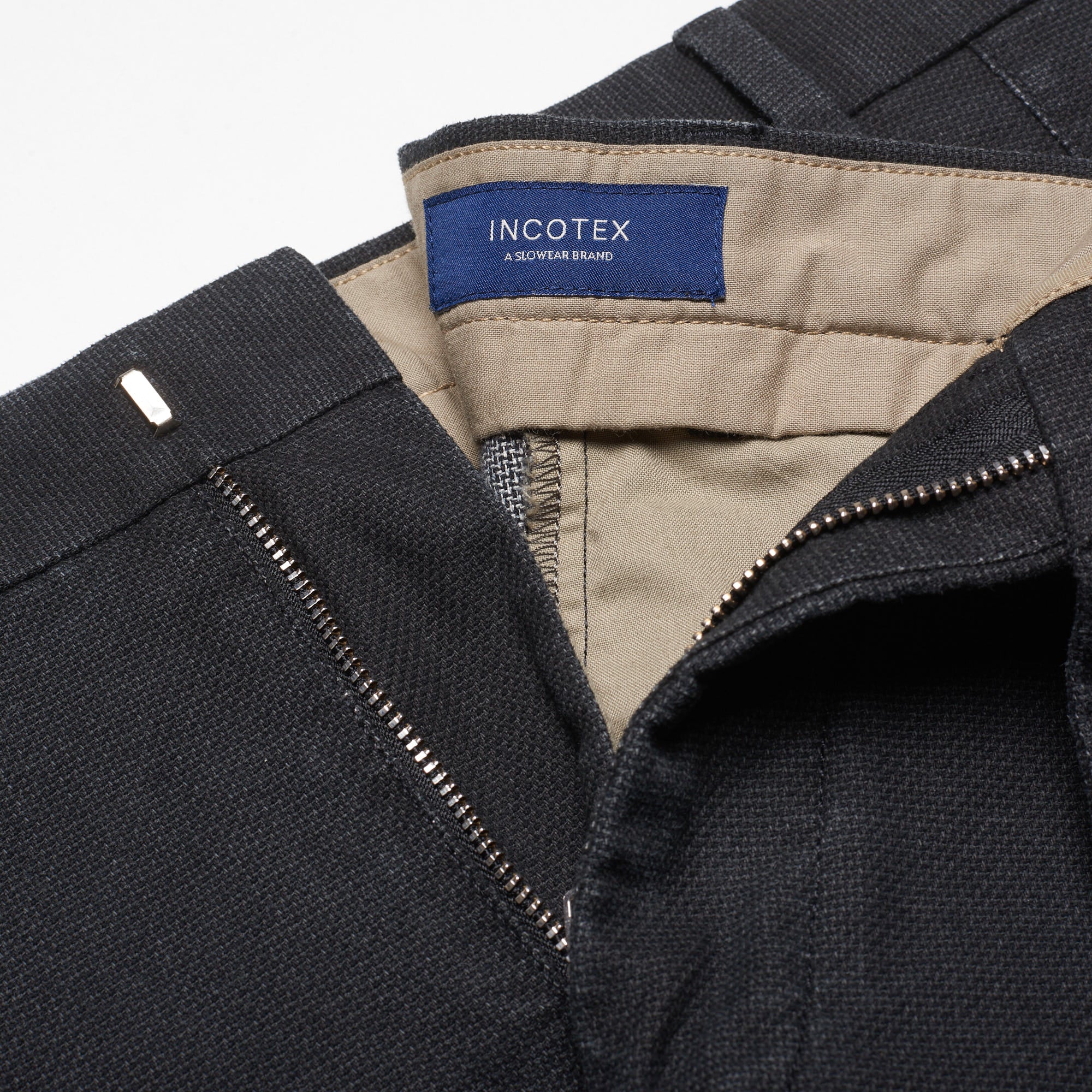 INCOTEX (Slowear) Dark Gray Hopsack Cotton Flat Front Pants 58 NEW US 42 Slim Fi INCOTEX