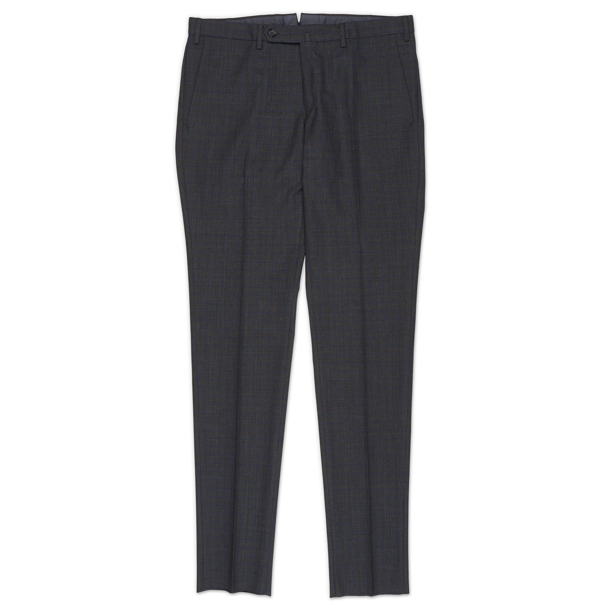 INCOTEX (Slowear) Gray Checked Cotton-Wool Flat Front Pants NEW Slim Fit