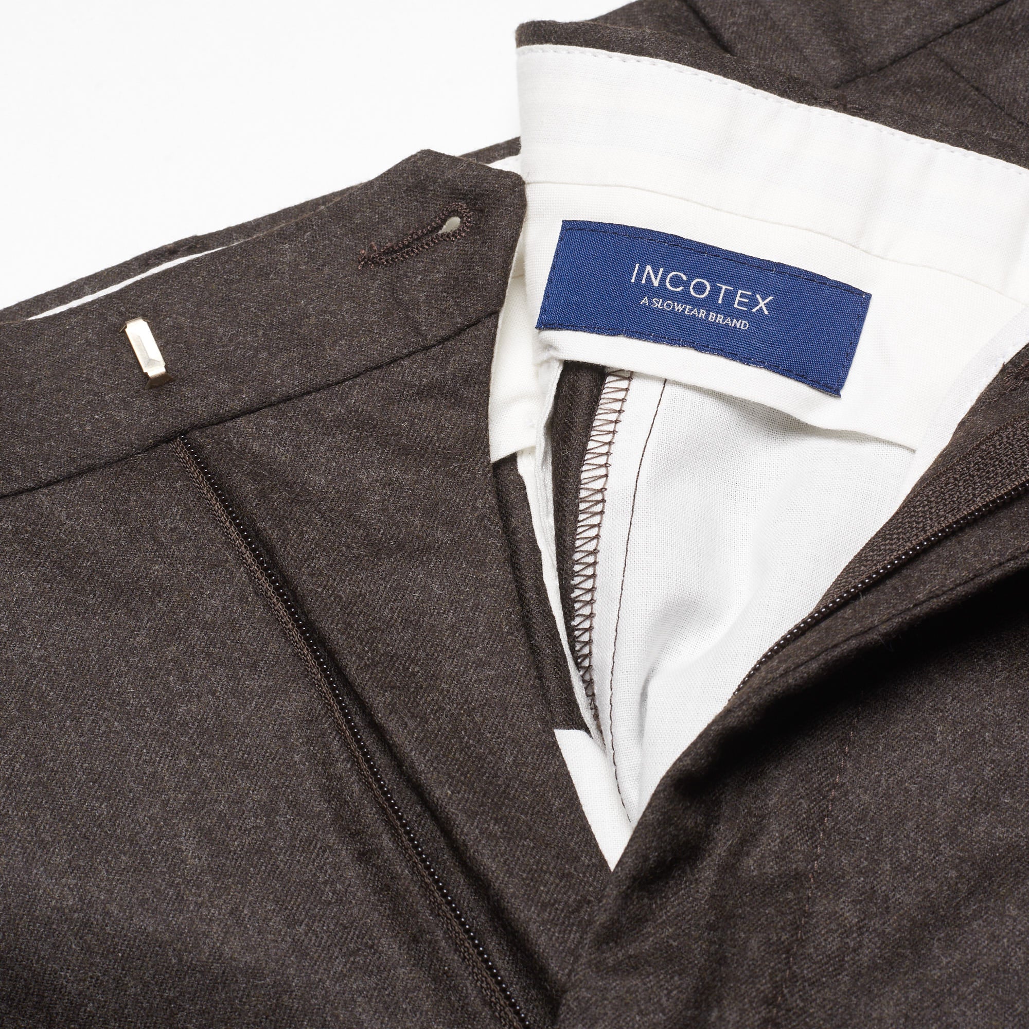INCOTEX (Slowear) Taupe Flannel Wool Flat Front Dress Pants EU 54 NEW US 38  Slim