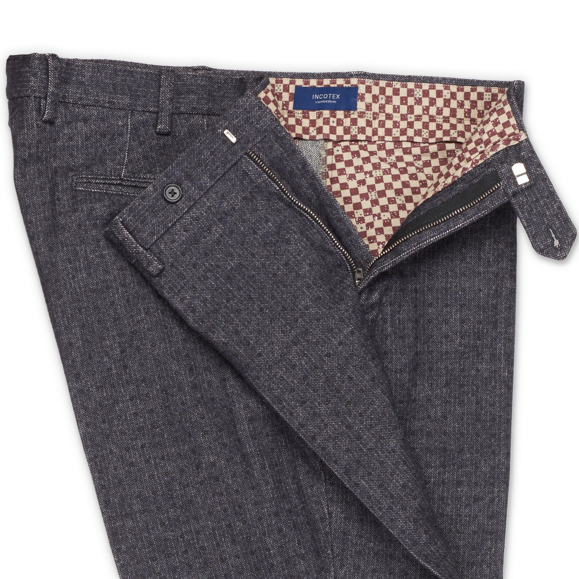 INCOTEX (Slowear) Gray Patterned Cotton Blend Flat Front Pants NEW Slim Fit INCOTEX