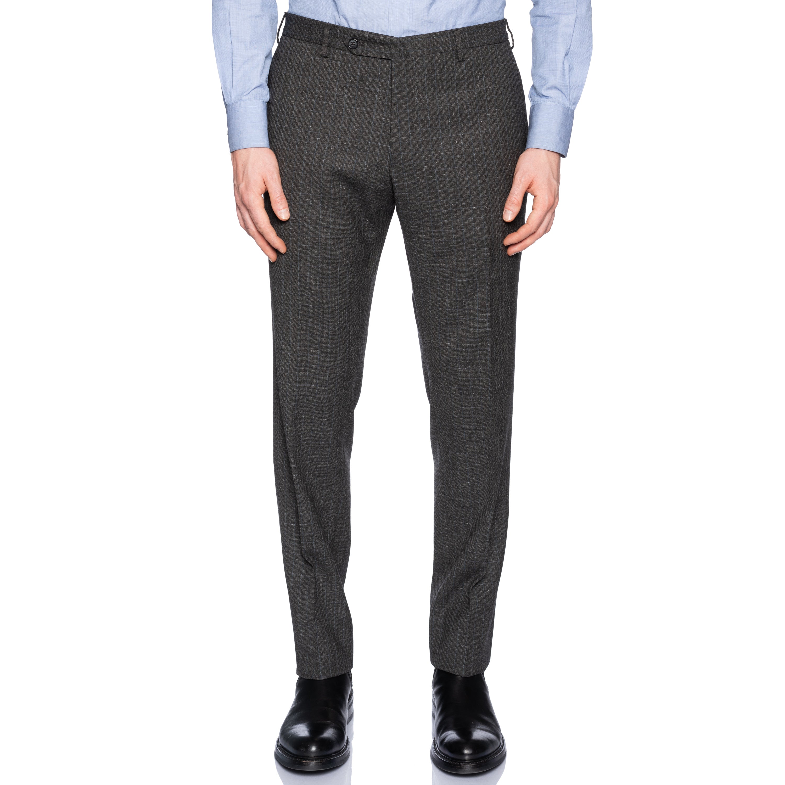 INCOTEX (Slowear) Gray Plaid Wool Flat Front Pants EU 54 NEW US 38 Slim Fit INCOTEX