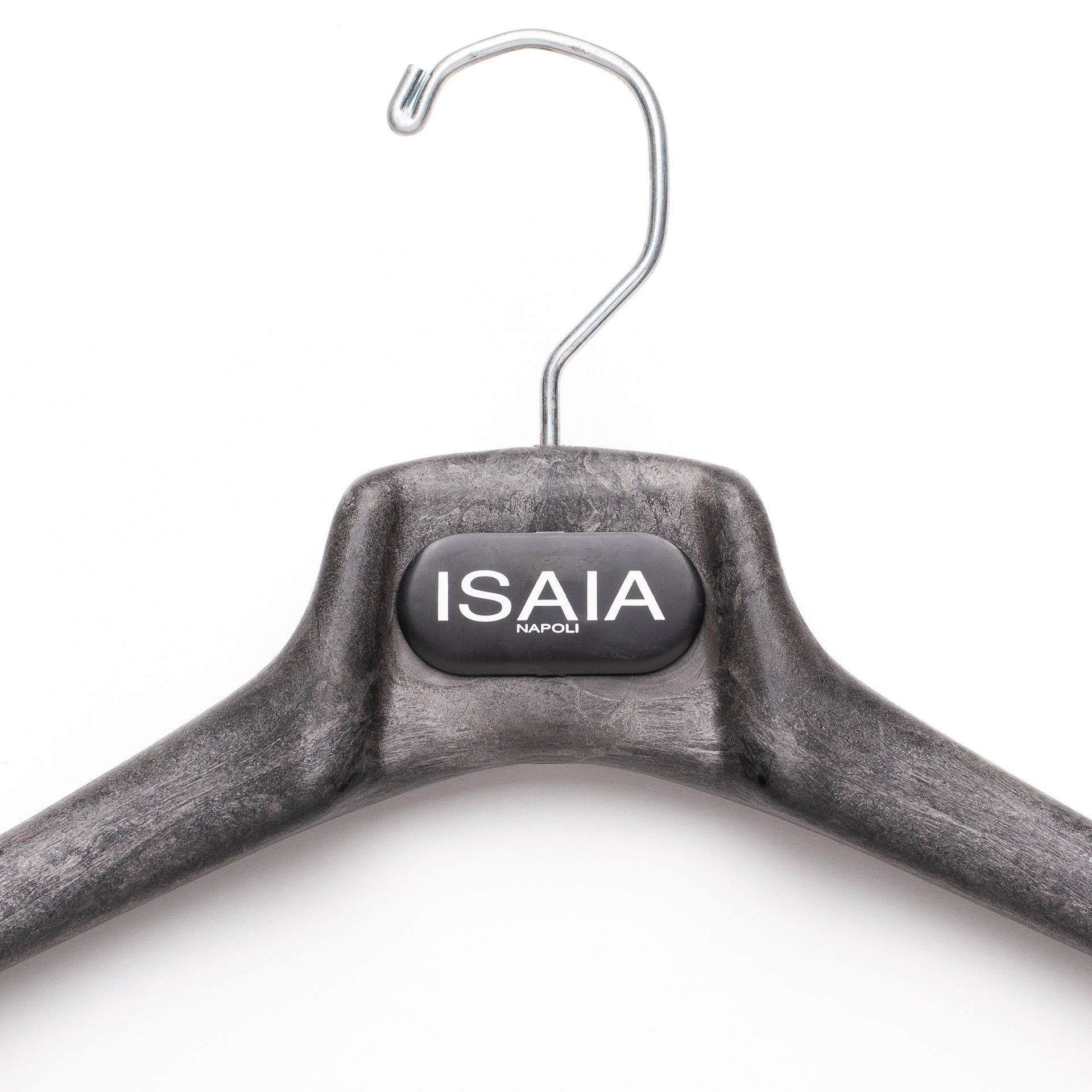 ISAIA Black Plastic Wood Look Suit Hanger Flocked Bar Set of 5 ISAIA
