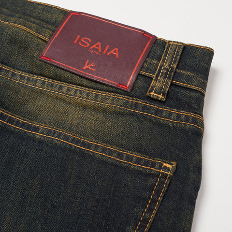 ISAIA Napoli Blue-Yellow Stretch Denim Slim Straight Fit Jeans Pants 48 NEW 32