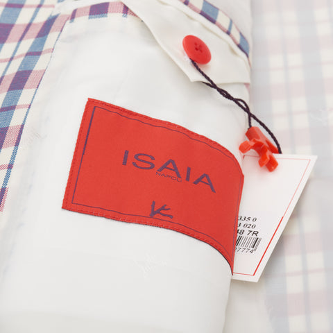 ISAIA Napoli Handmade "Base S" Pink-Blue Plaid Linen-Cotton Jacket EU 52 NEW US 42