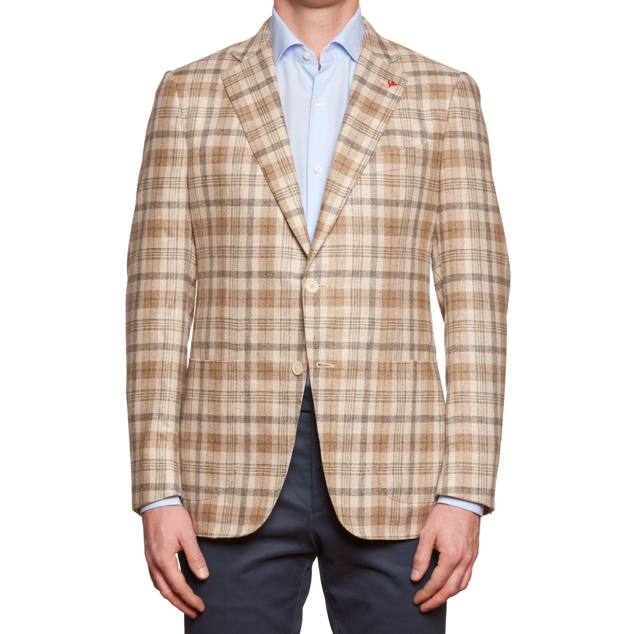 ISAIA Napoli Handmade "Gregory" Beige Plaid Silk Jacket EU 50 NEW US 40 ISAIA