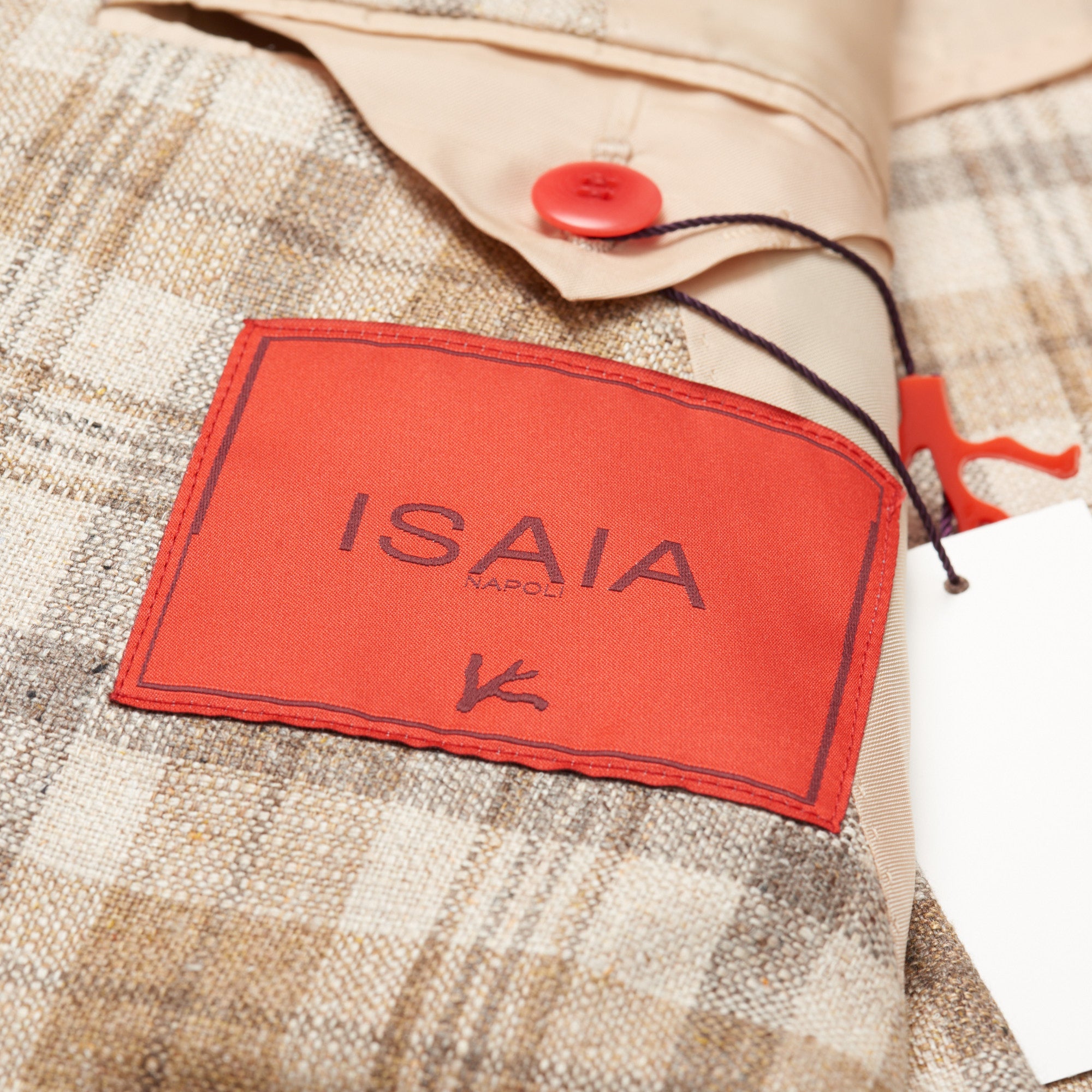 ISAIA Napoli Handmade "Gregory" Beige Plaid Silk Jacket EU 50 NEW US 40 ISAIA