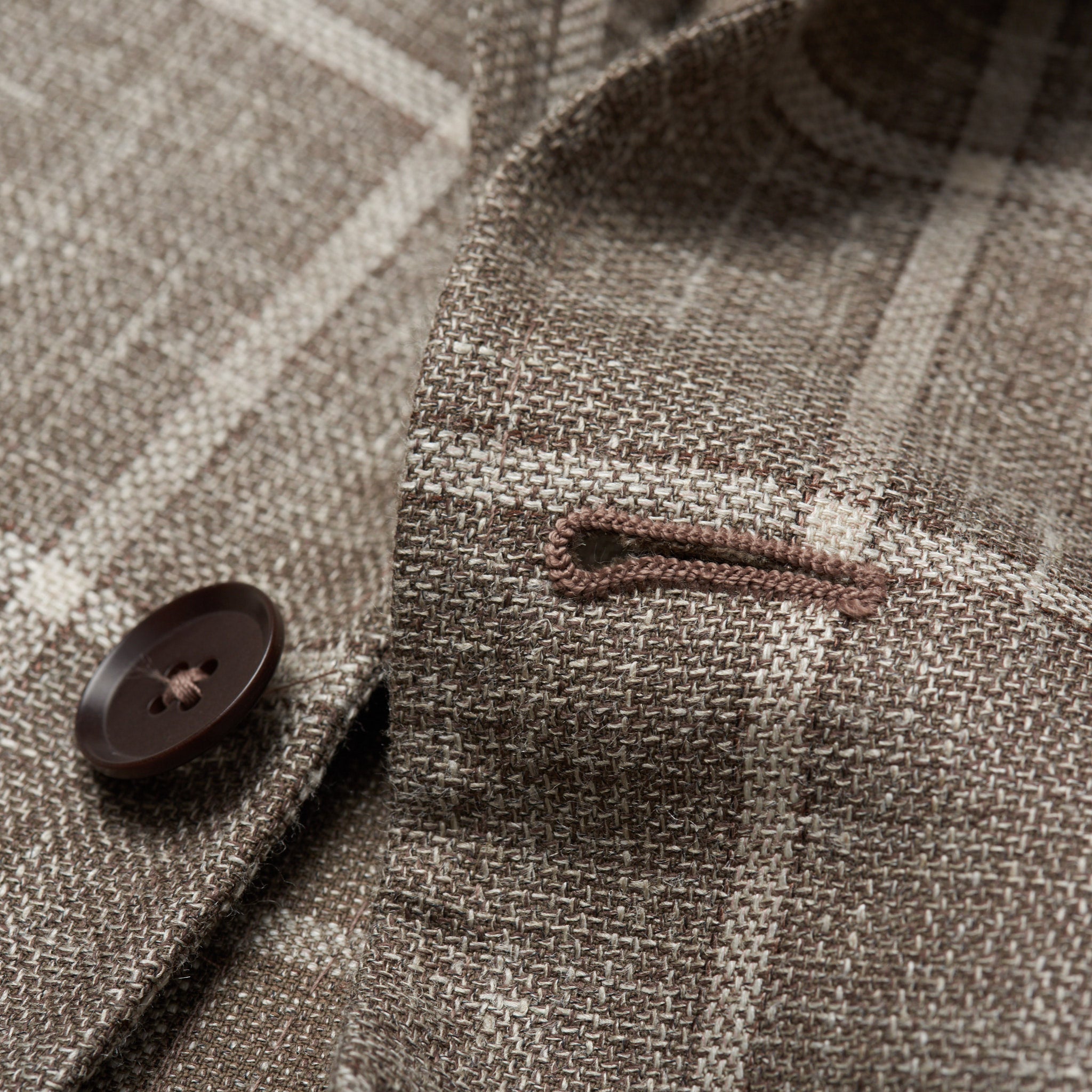 ISAIA Napoli "Cortina" Taupe Gray Plaid Wool-Silk-Linen Hopsack Jacket 46 NEW 36