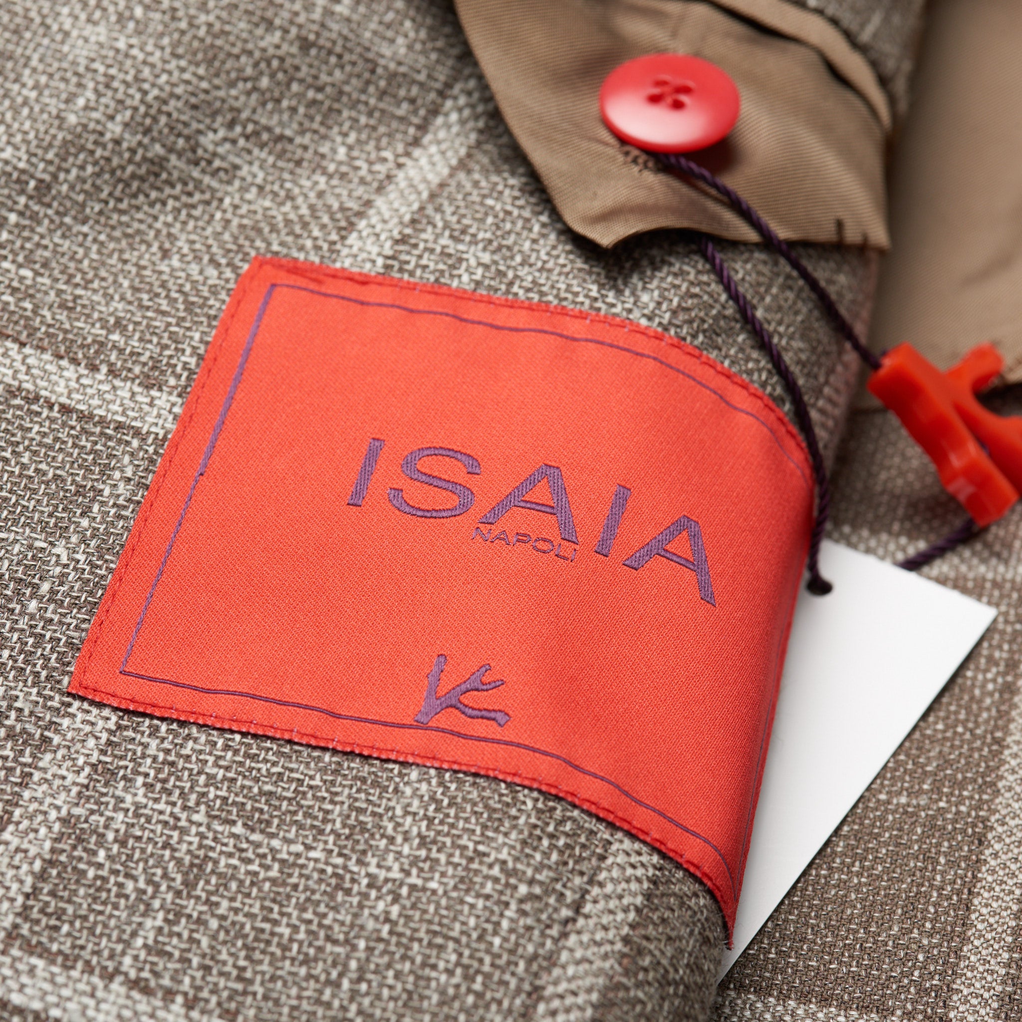 ISAIA Napoli "Cortina" Taupe Gray Plaid Wool-Silk-Linen Hopsack Jacket 46 NEW 36