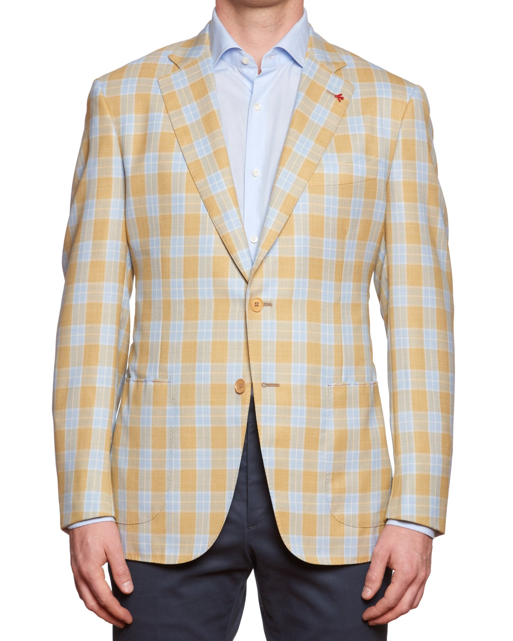 ISAIA Napoli "Gregory" Tan-Blue Plaid Wool Super 140's Jacket EU 52 NEW US 42 ISAIA