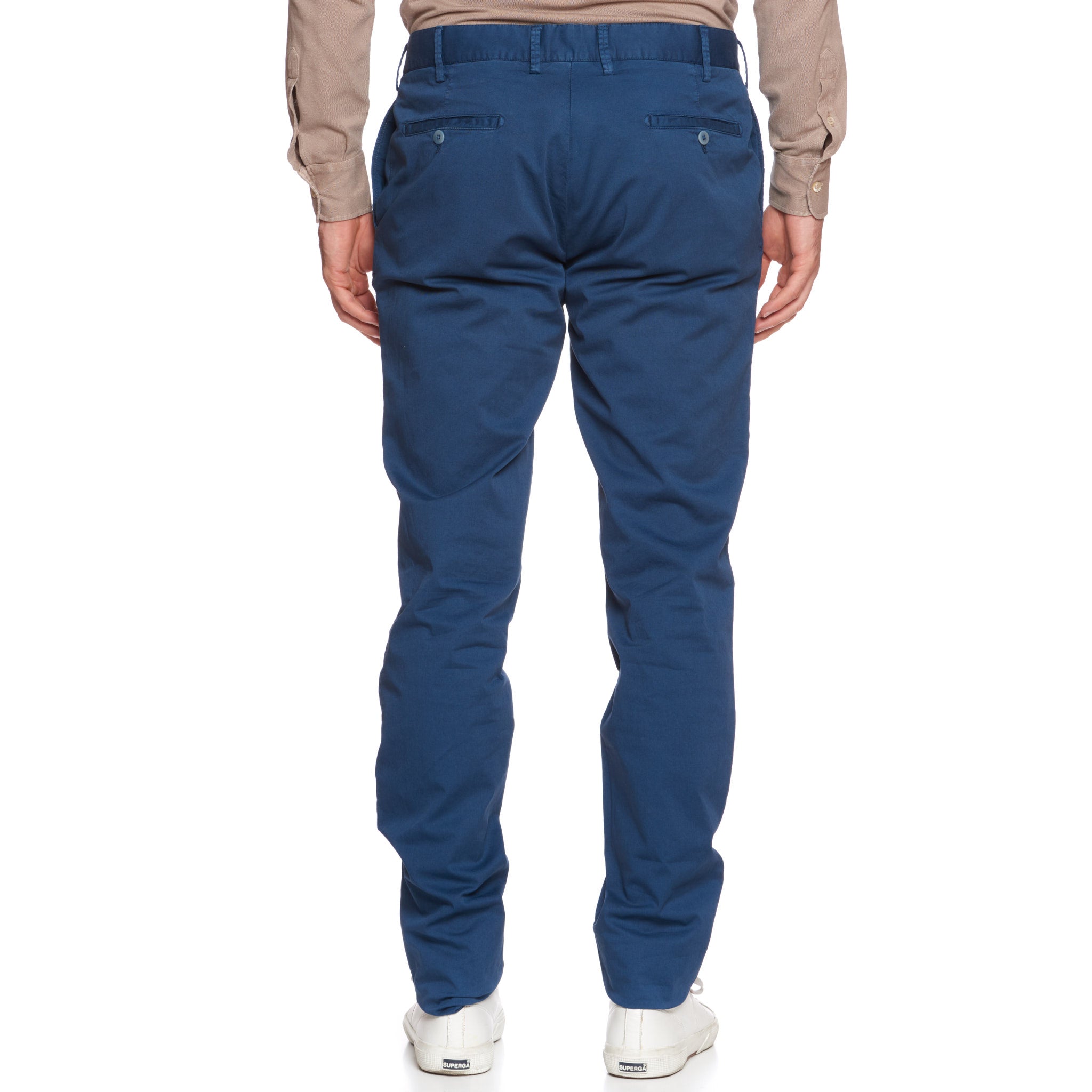 ISAIA Napoli "Tinto Capo" Blue Twill Cotton Flat Front Pants 52 NEW US 36 Slim ISAIA