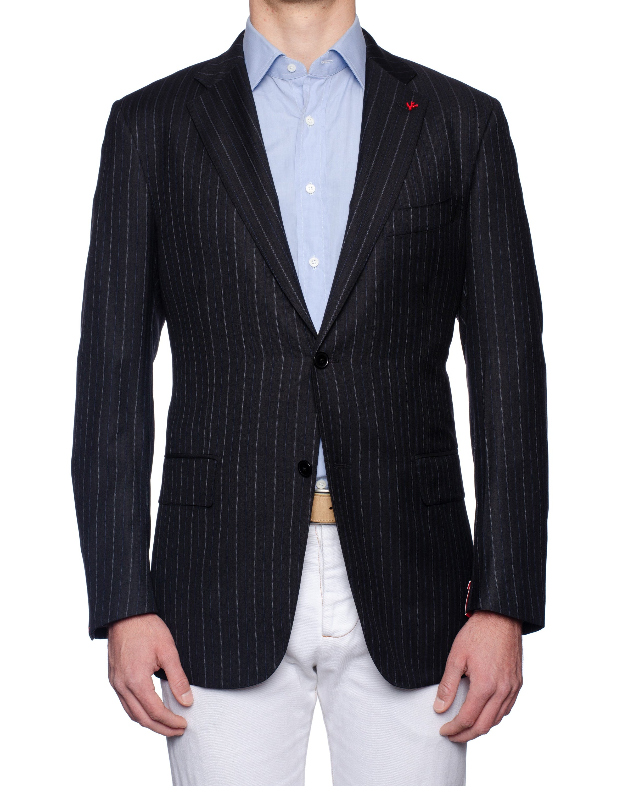 ISAIA "Base S" Black Herringbone Striped Wool Super 130's Jacket EU 54 NEW US 44 ISAIA