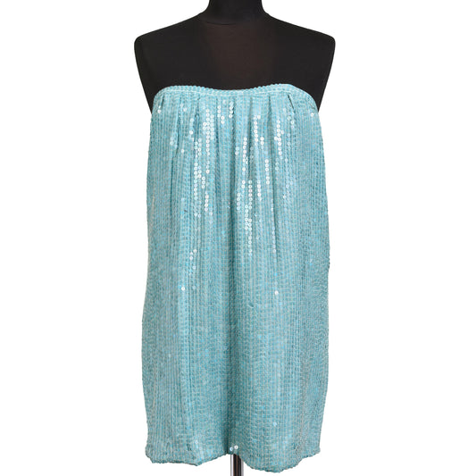 JAY AHR Paris Turquoise Blue Silk Sequin Bustier Cocktail Dress Size S / US 4