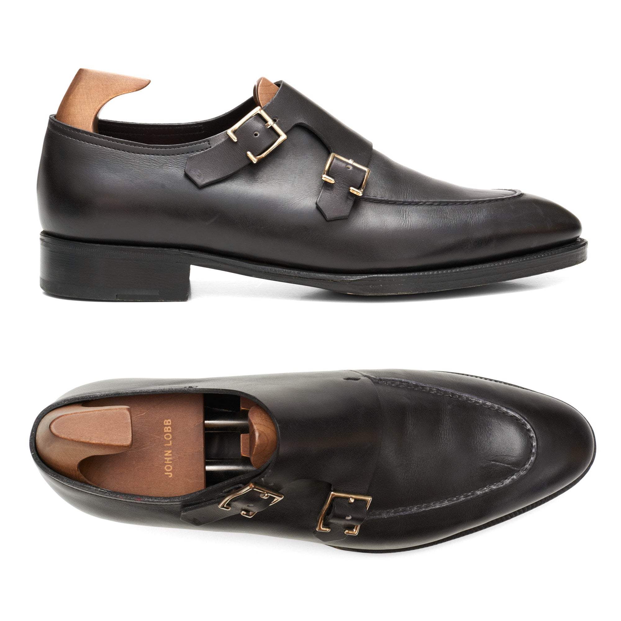 JOHN LOBB "Hayes" Black Leather Double Monk Apron Shoes UK 7.5E US 8.5 Last 7000