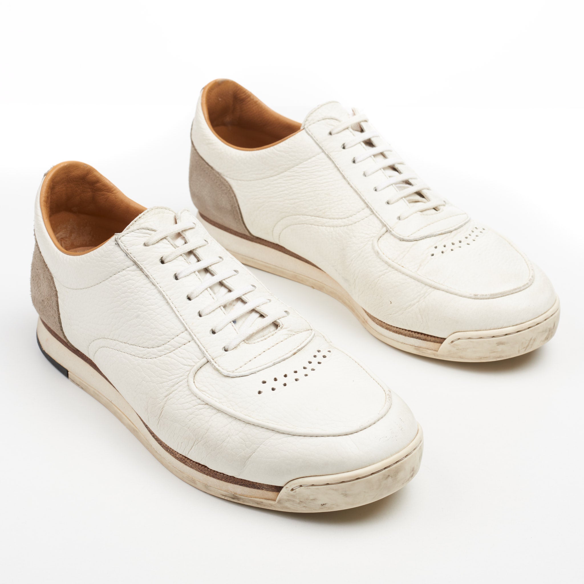 JOHN LOBB "Porth" White Full Grain Leather Lace-up Sneakers Shoes UK 7.5 US 8.5 JOHN LOBB
