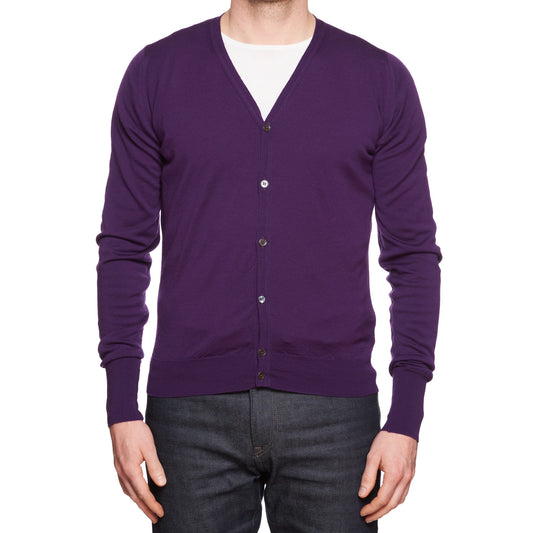 JOHN SMEDLEY Purple Merino Wool Cardigan Sweater EU 50 US M