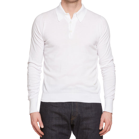 JOHN SMEDLEY White Sea Island Cotton Polo Shirt Sweater Size M UK Made