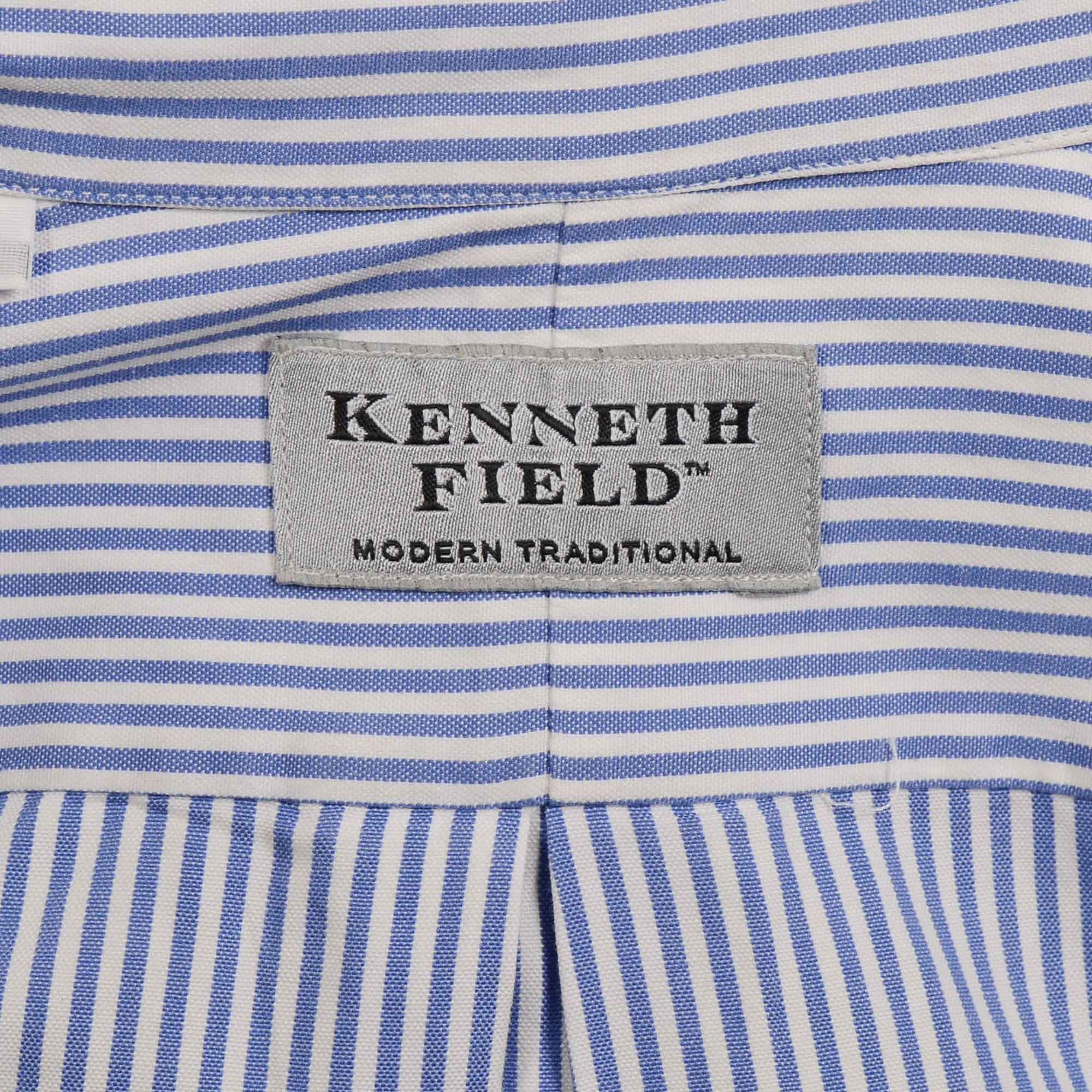 KENNETH FIELD Made In USA Blue Striped Cotton Button-Down Casual Shirt US 15.5