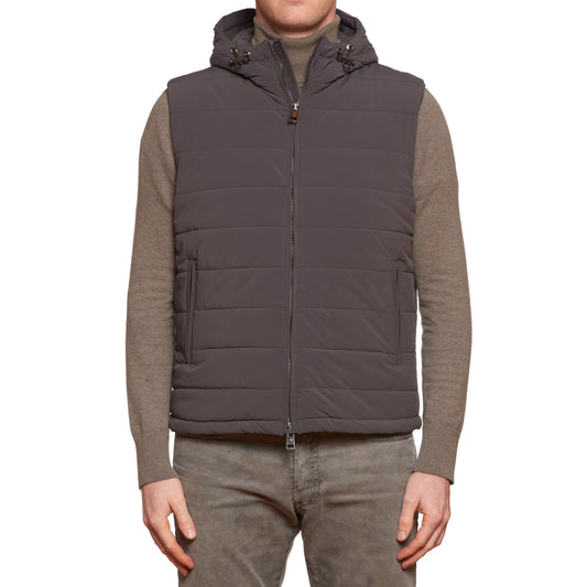 KITON KIRED Brown-Gray Climatek Technical Fabric Puffer Hooded Vest NEW