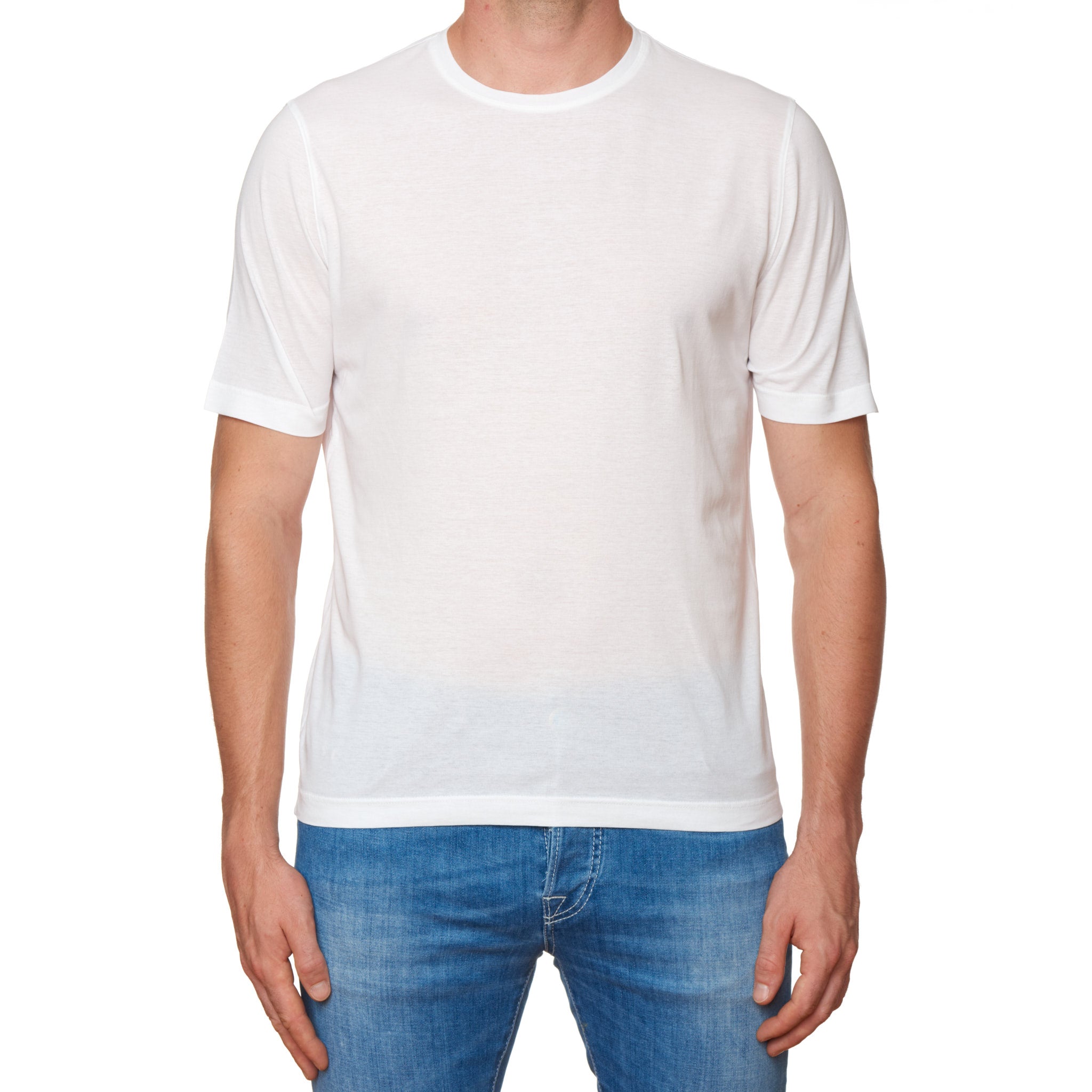 Kiton KIRED "Baciomc" Solid White Exclusive Crepe Cotton Short Sleeve T-Shirt