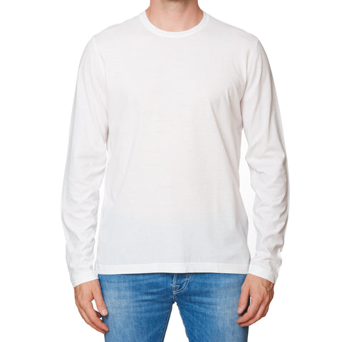 Kiton KIRED "Bacioml" White Exclusive Crepe Cotton Long Sleeve T-Shirt NEW 10XL