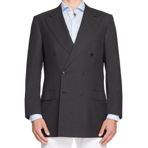 KITON Handmade Diamante Blu Gray Wool Super 150’s DB Jacket 52 NEW US 42 Long