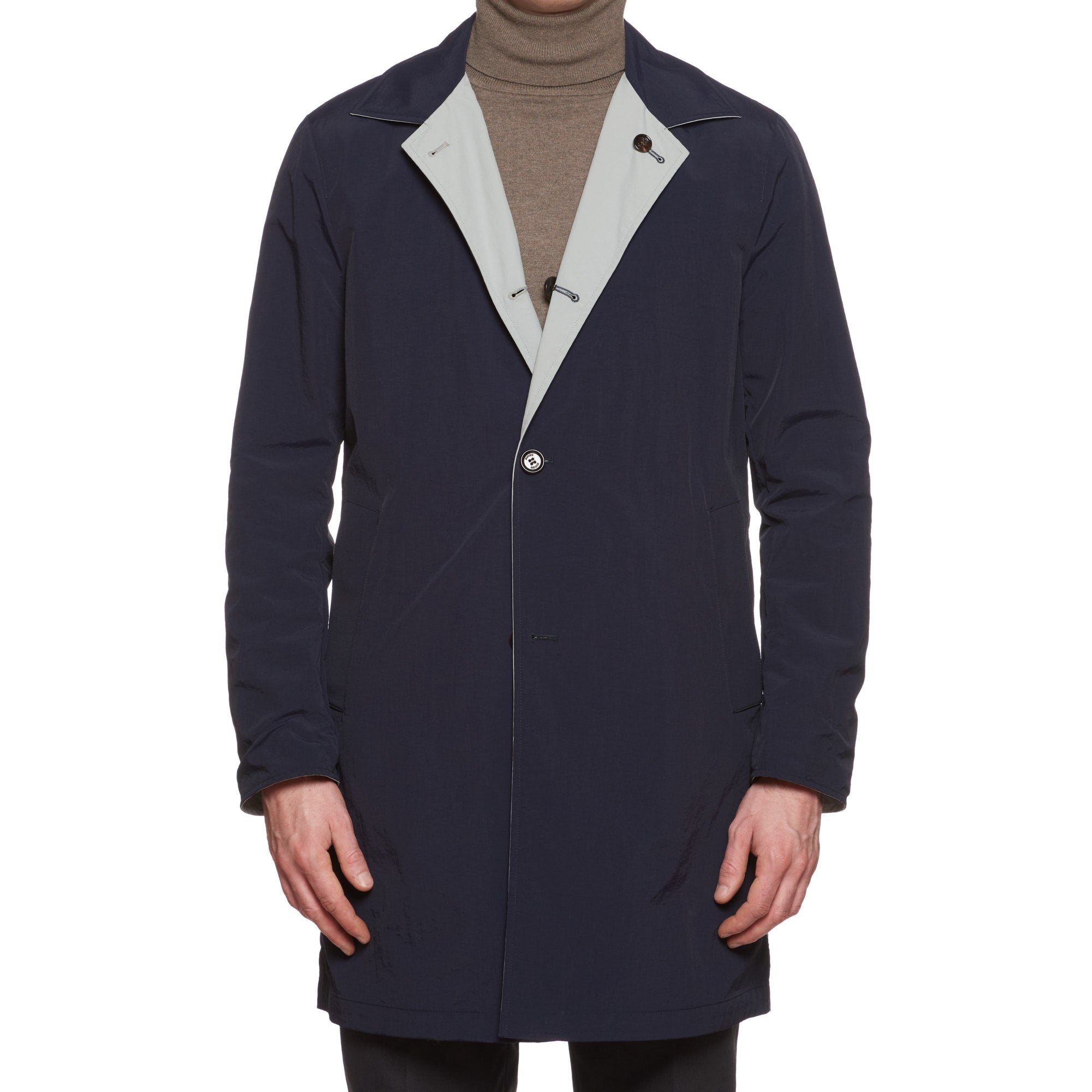 KITON KIRED "Ben" Navy Blue Light Gray Reversible Rain Jacket Coat EU 50 NEW US M