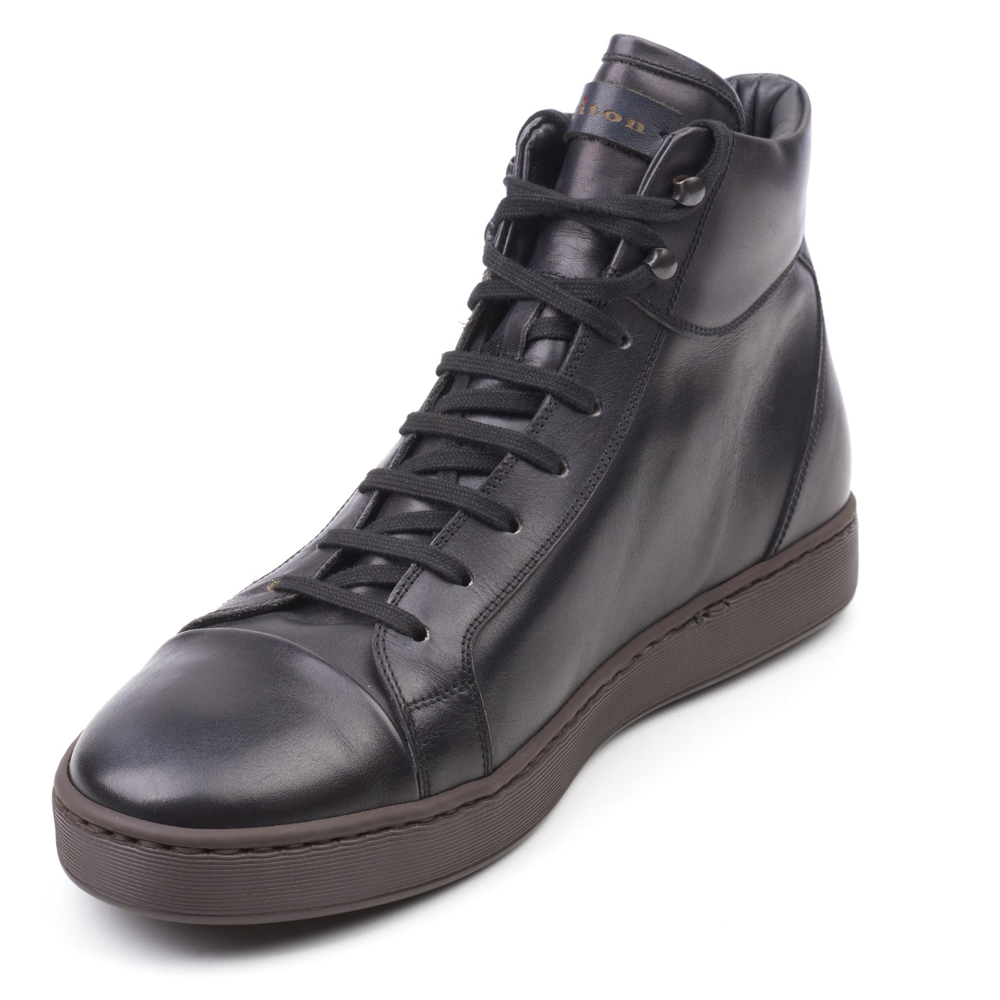 KITON Black Calfskin Leather High-Top Sneaker Boots Shoes NEW with Box KITON