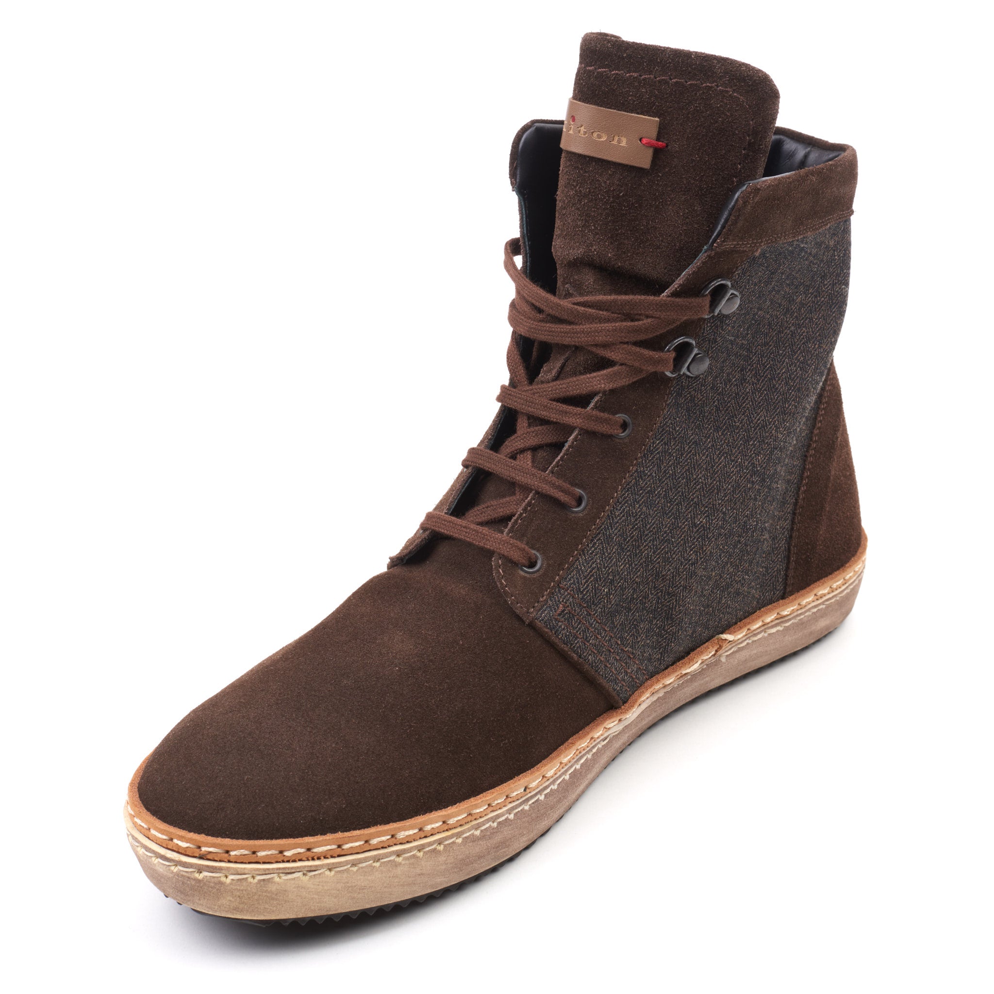 KITON Calfskin Suede Leather-Canvas High-Top Shoes Boots Sneakers US 9.5 NEW Box KITON