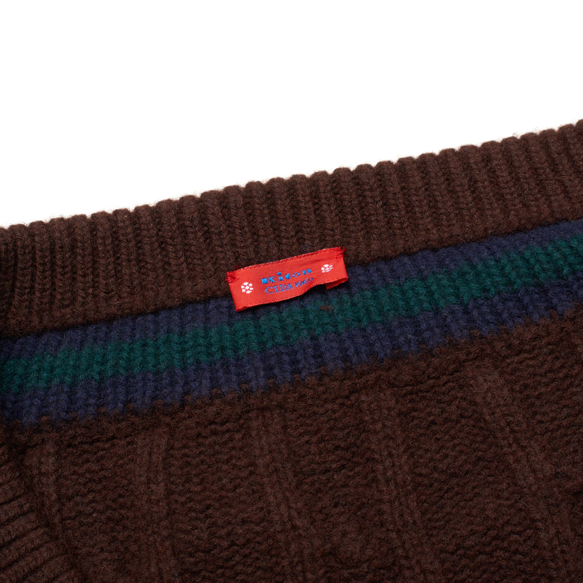KITON Napoli CIPA 1960 Brown Wool Cable Knit Chunky V-Neck Sweater EU 50 US M