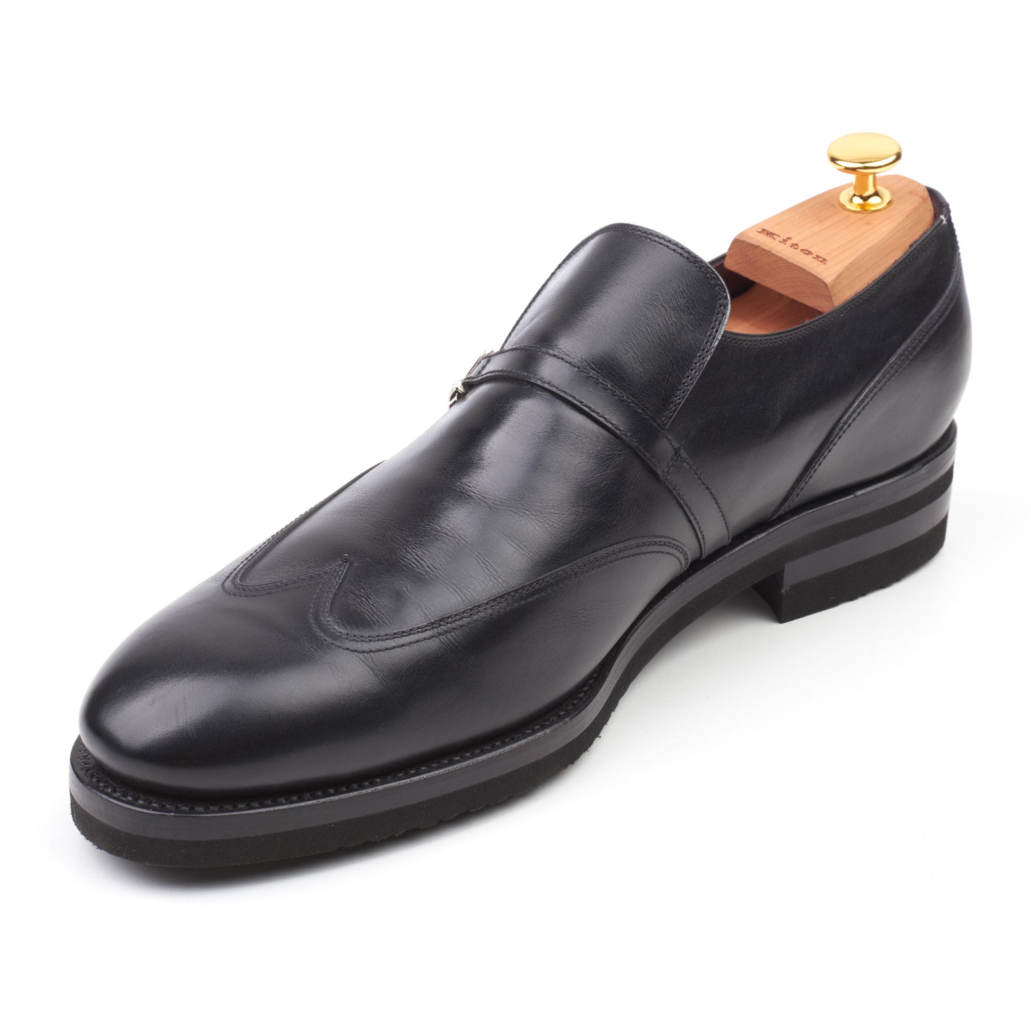 KITON Napoli Handmade Black Calfskin Leather Wing Tip Loafer Shoes NEW Box US 10 KITON