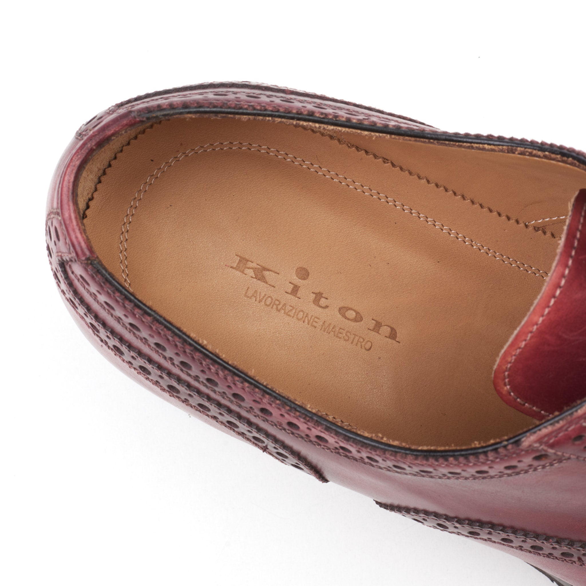 KITON Handmade Bordeaux Calfskin Leather Oxford Shoes US 10 NEW with Box KITON