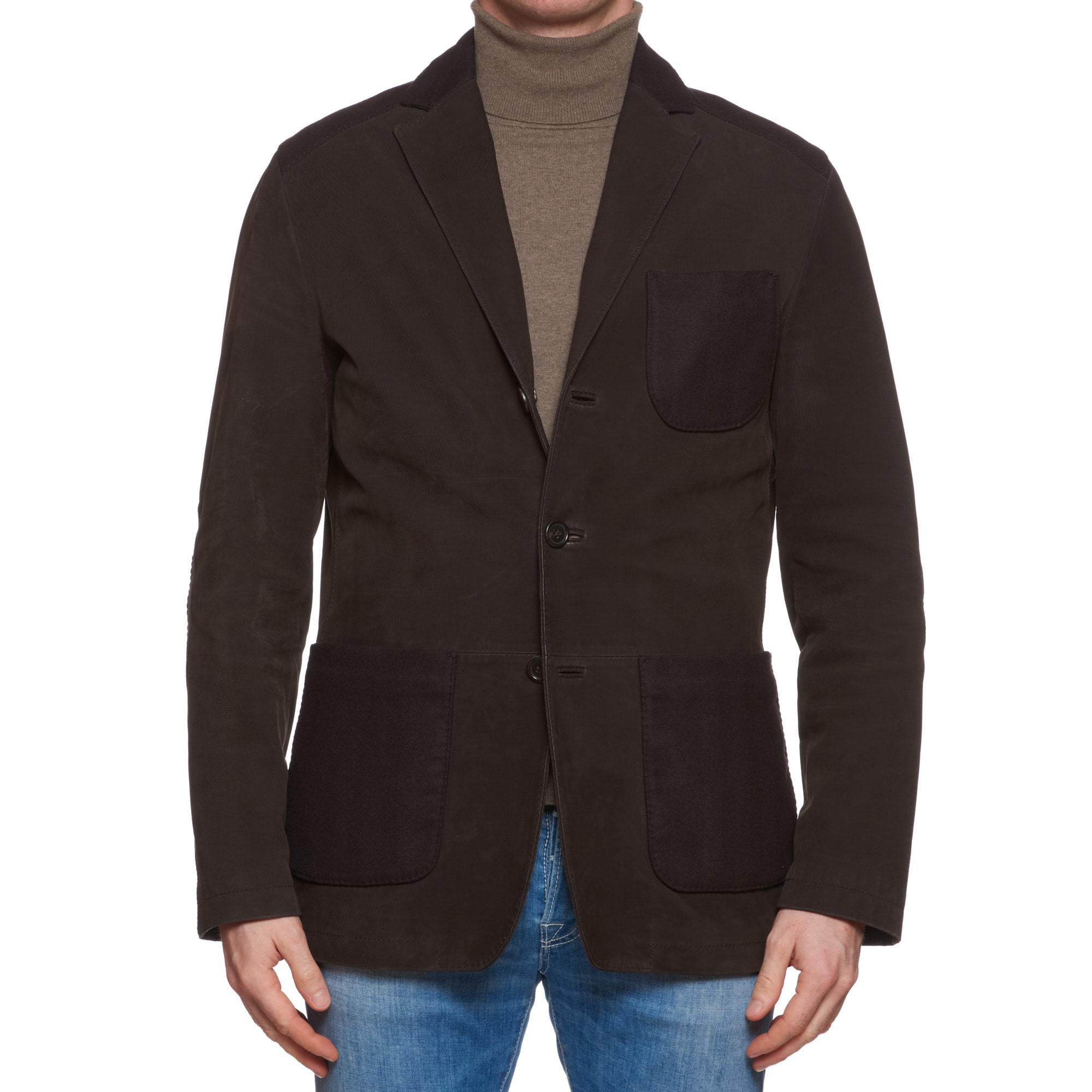 KITON Napoli Handmade Brown Calfskin Leather Vicuna Peru Jacket Coat EU 50 US M