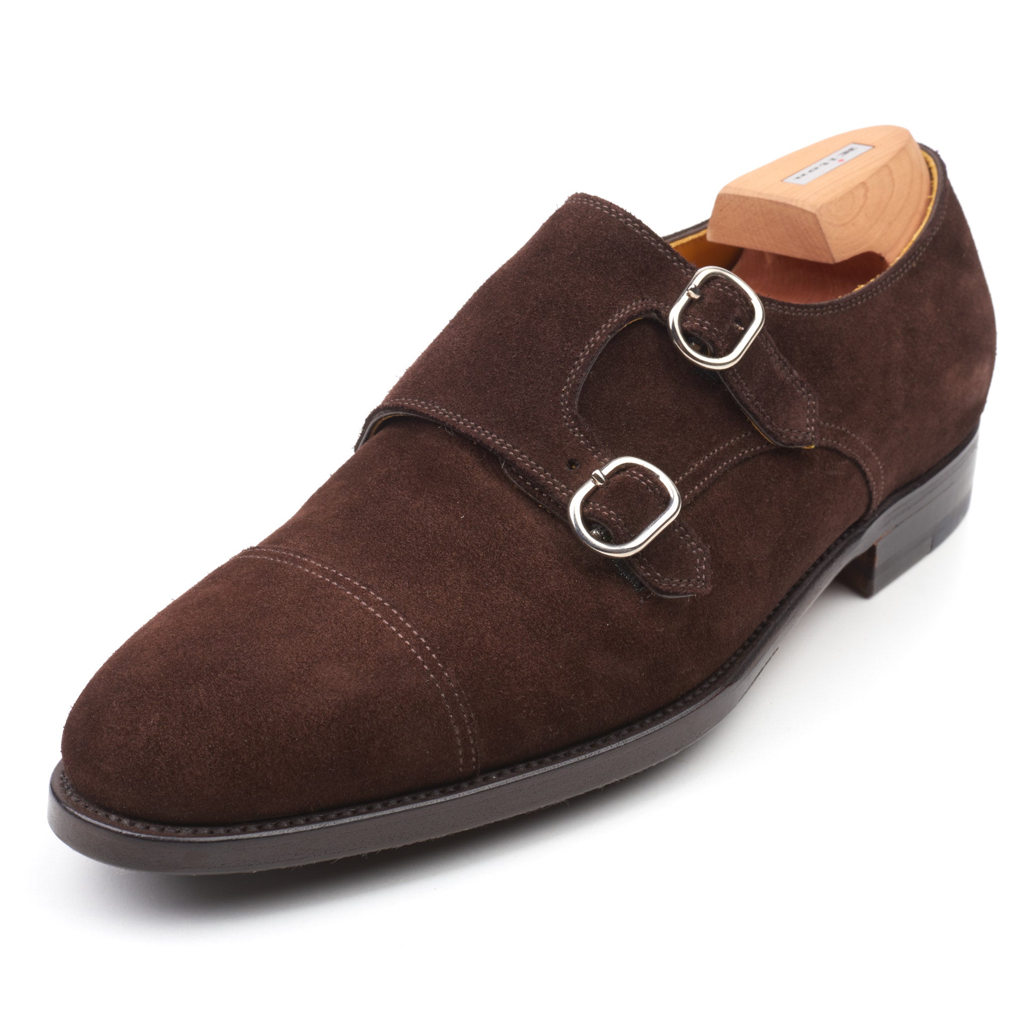 KITON Napoli Handmade Brown Calfskin Suede Leather Double Monk Shoes US 9.5 NEW KITON