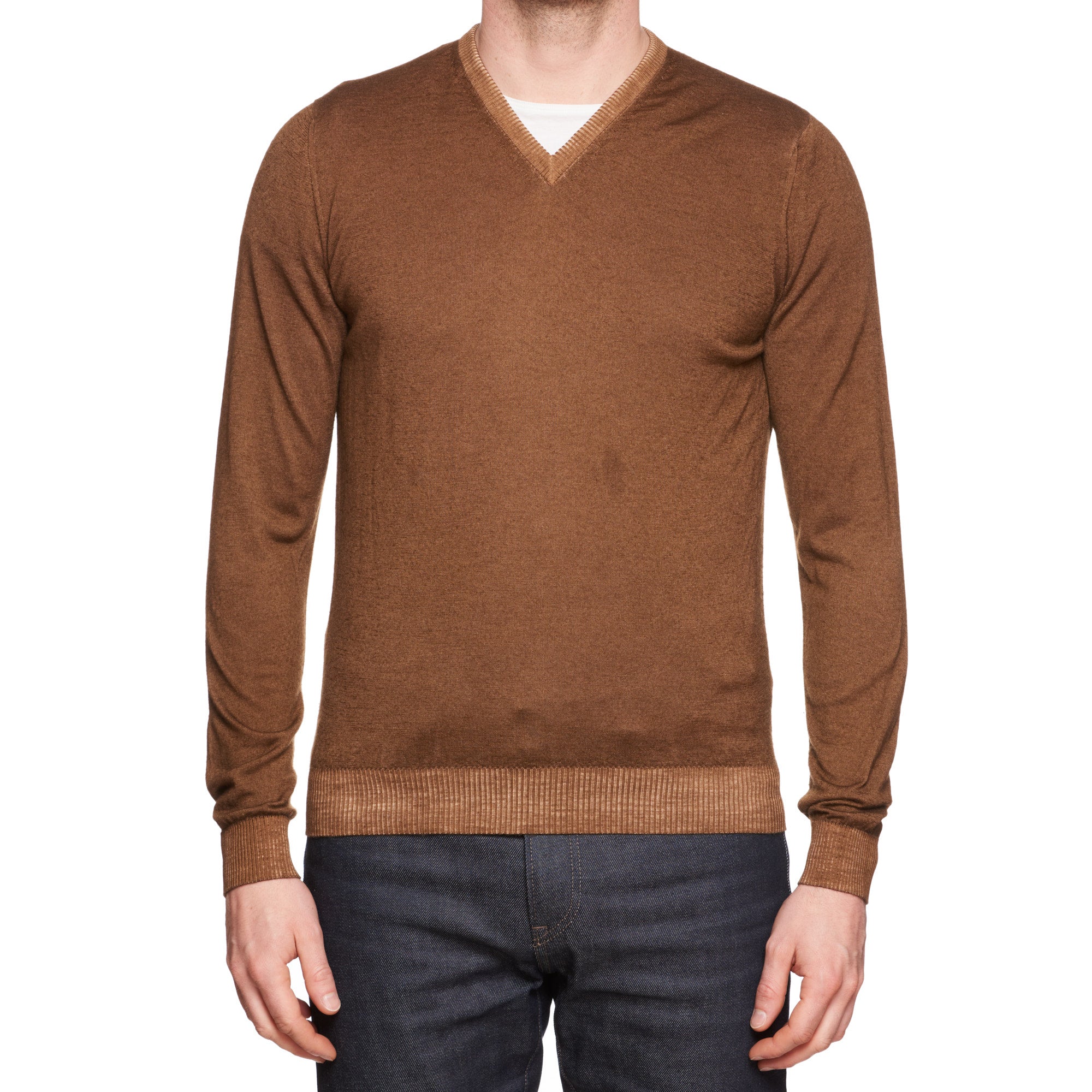 KITON Napoli Handmade Brown Cashmere V-Neck Sweater EU 50 US M