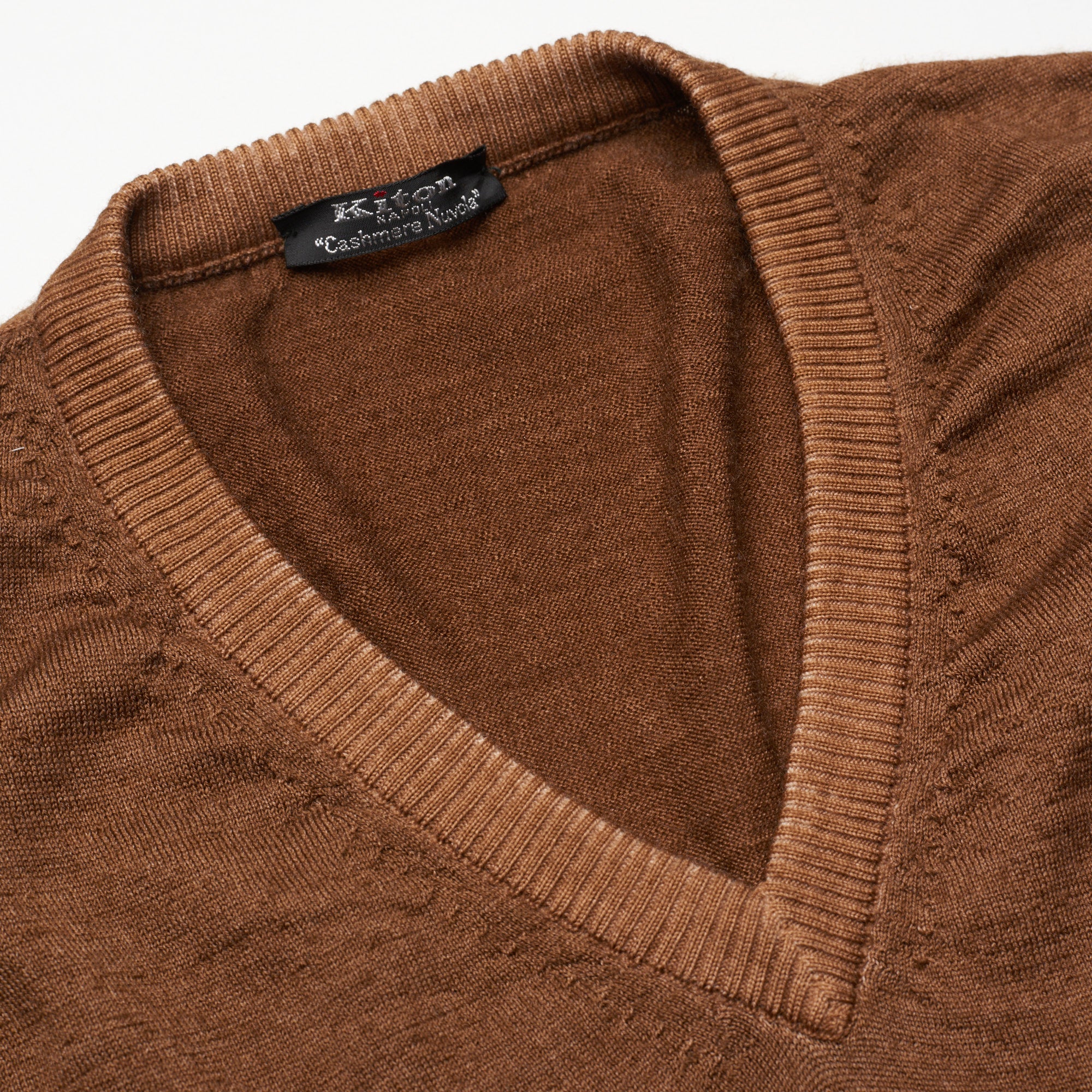 KITON Napoli Handmade Brown Cashmere V-Neck Sweater EU 50 US M KITON