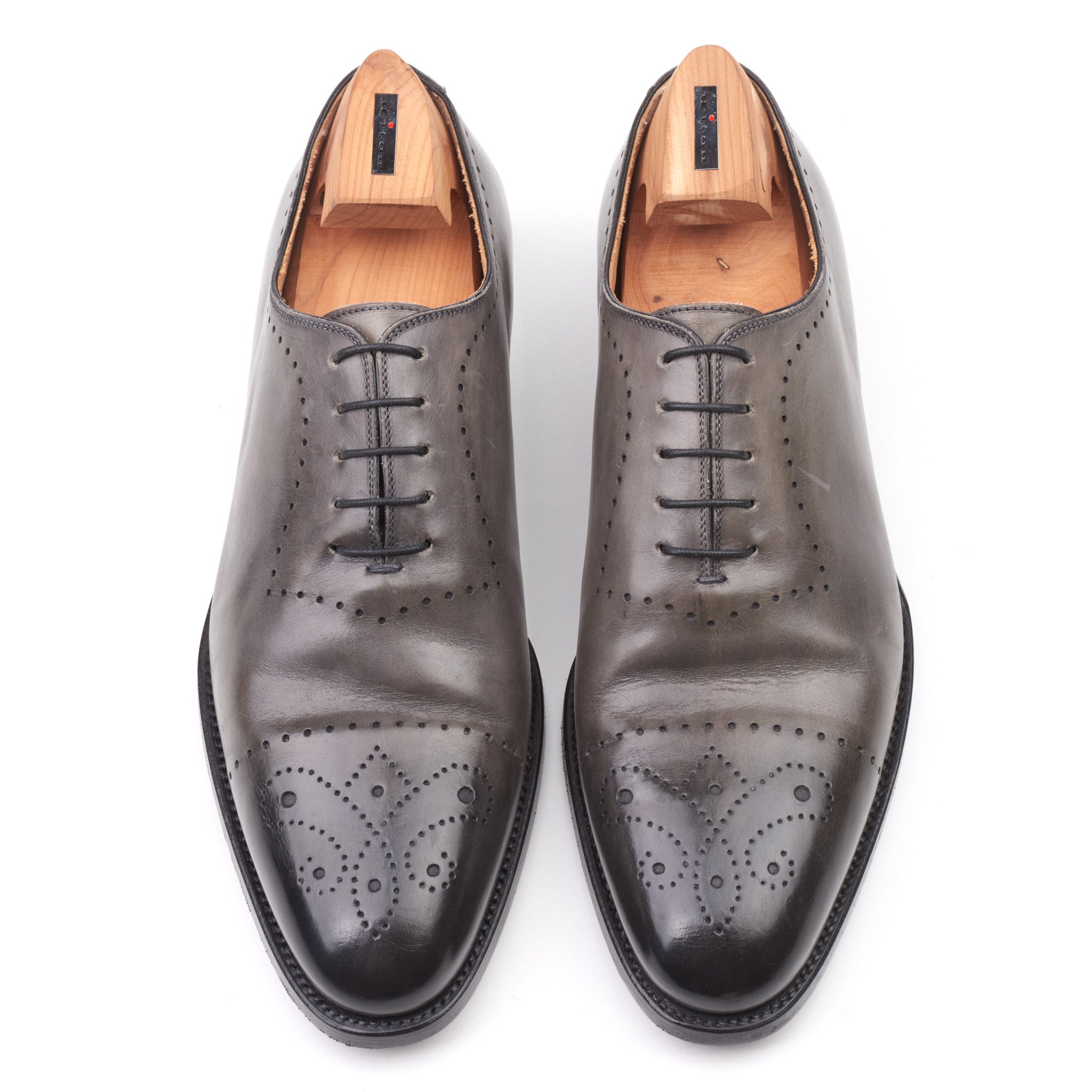 KITON Handmade Gray Calfskin Leather Wholecut Oxford Shoes US 9.5 NEW Box KITON
