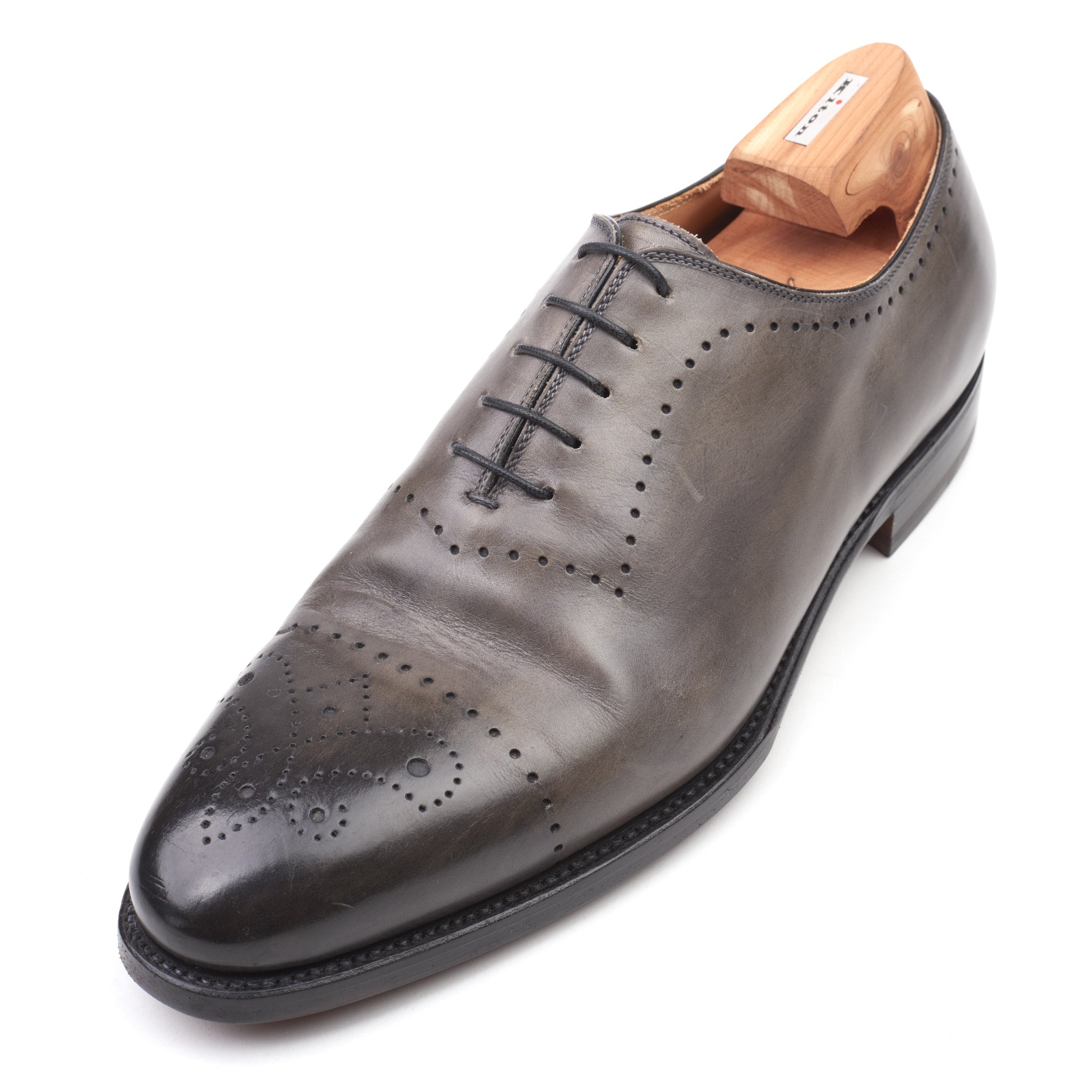 KITON Handmade Gray Calfskin Leather Wholecut Oxford Shoes US 9.5 NEW Box KITON