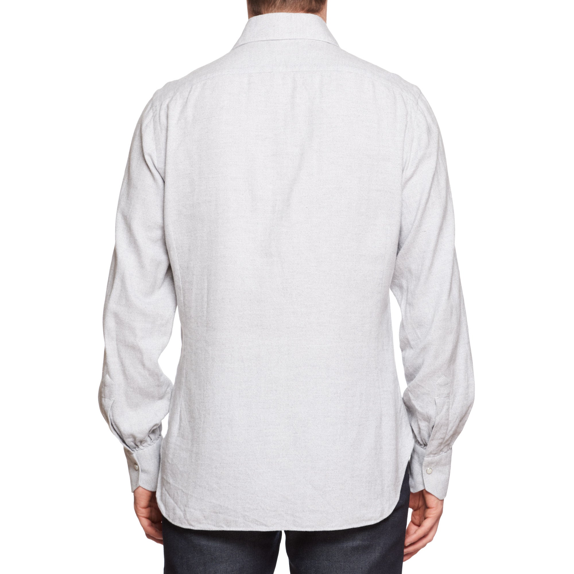 KITON Napoli Handmade Gray Herringbone Cotton Flannel Shirt EU 41 US 16 NEW KITON