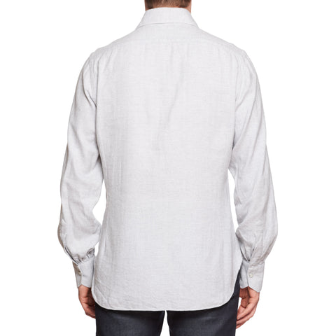 KITON Napoli Handmade Gray Herringbone Cotton Flannel Shirt EU 41 US 16 NEW
