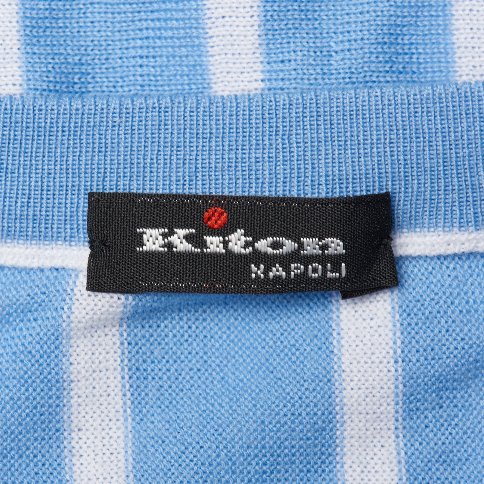 KITON Napoli Handmade Light Blue Striped Cotton V-Neck Sweater EU 50 NEW US M KITON