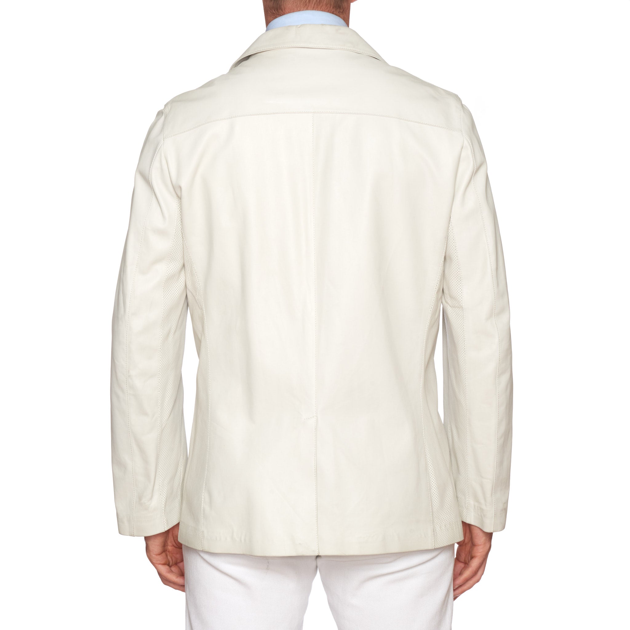 KITON Napoli Off-White Leather Jacket Coat with Perforated Details EU 50 US 40