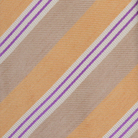 KITON Napoli Hand-Made Seven Fold Beige-Orange Striped Silk Tie NEW