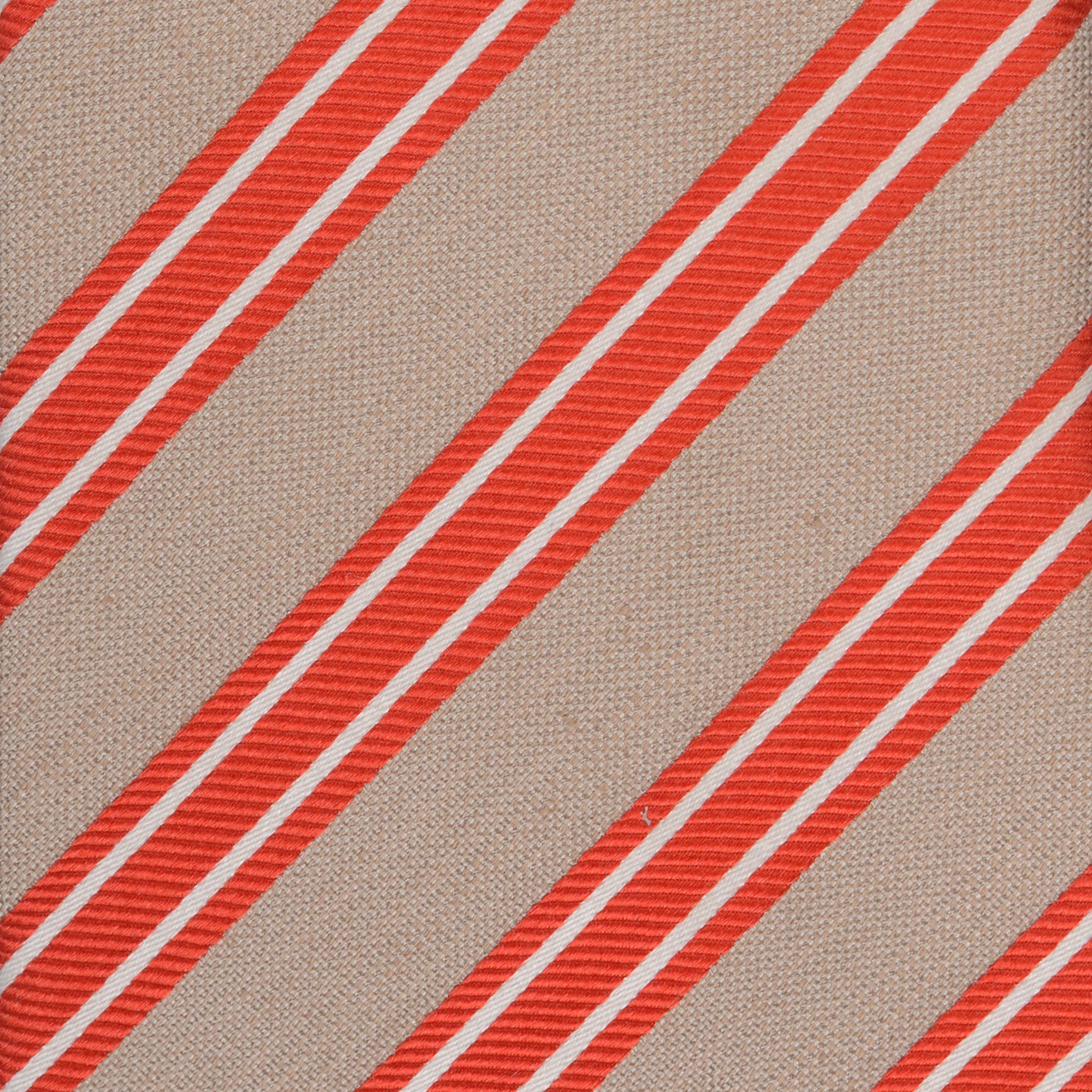 KITON Napoli Hand-Made Seven Fold Beige Narrow-Striped Silk Tie NEW