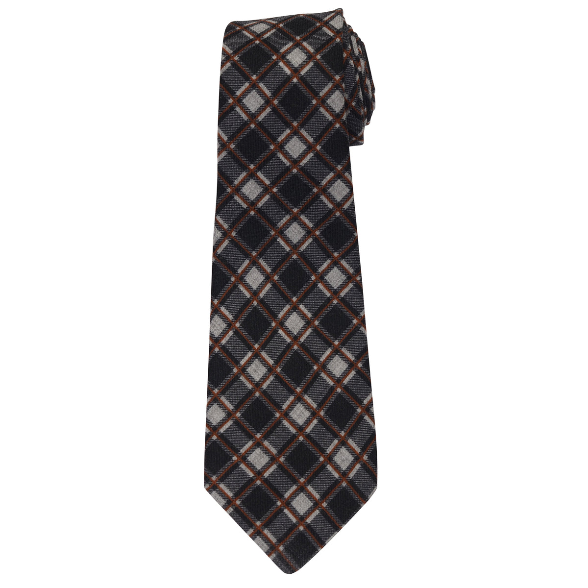 KITON Napoli Hand-Made Seven Fold Gray Wool-Silk Plaid Tie NEW