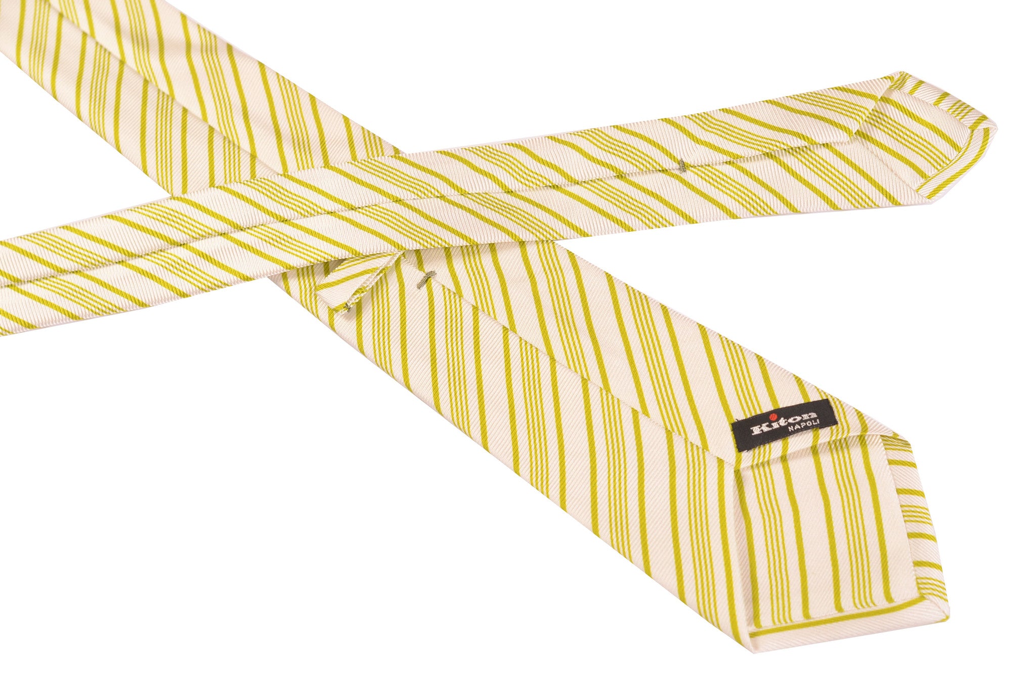 KITON Napoli Hand-Made Seven Fold White-Green Textured Striped Silk Tie NEW - SARTORIALE - 2