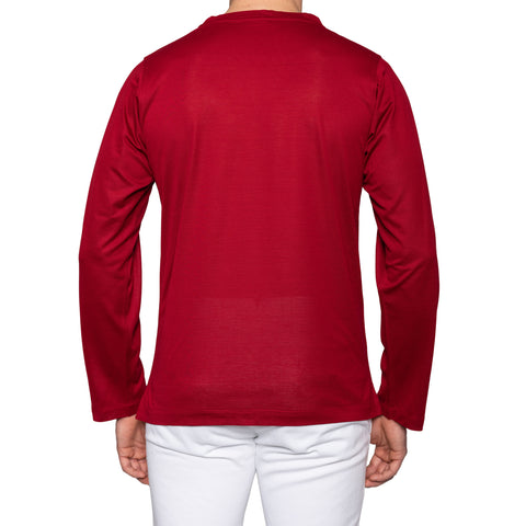 KITON Napoli Red Cotton Pique Crewneck Long Sleeve T Shirt NEW